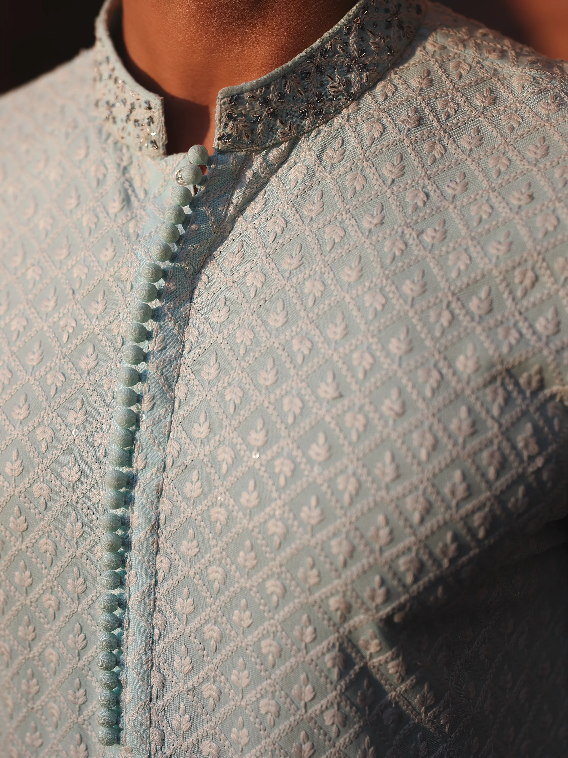 Embroidered Schiffli Kurta Pajama - ECMTKP5-010 - Image 3