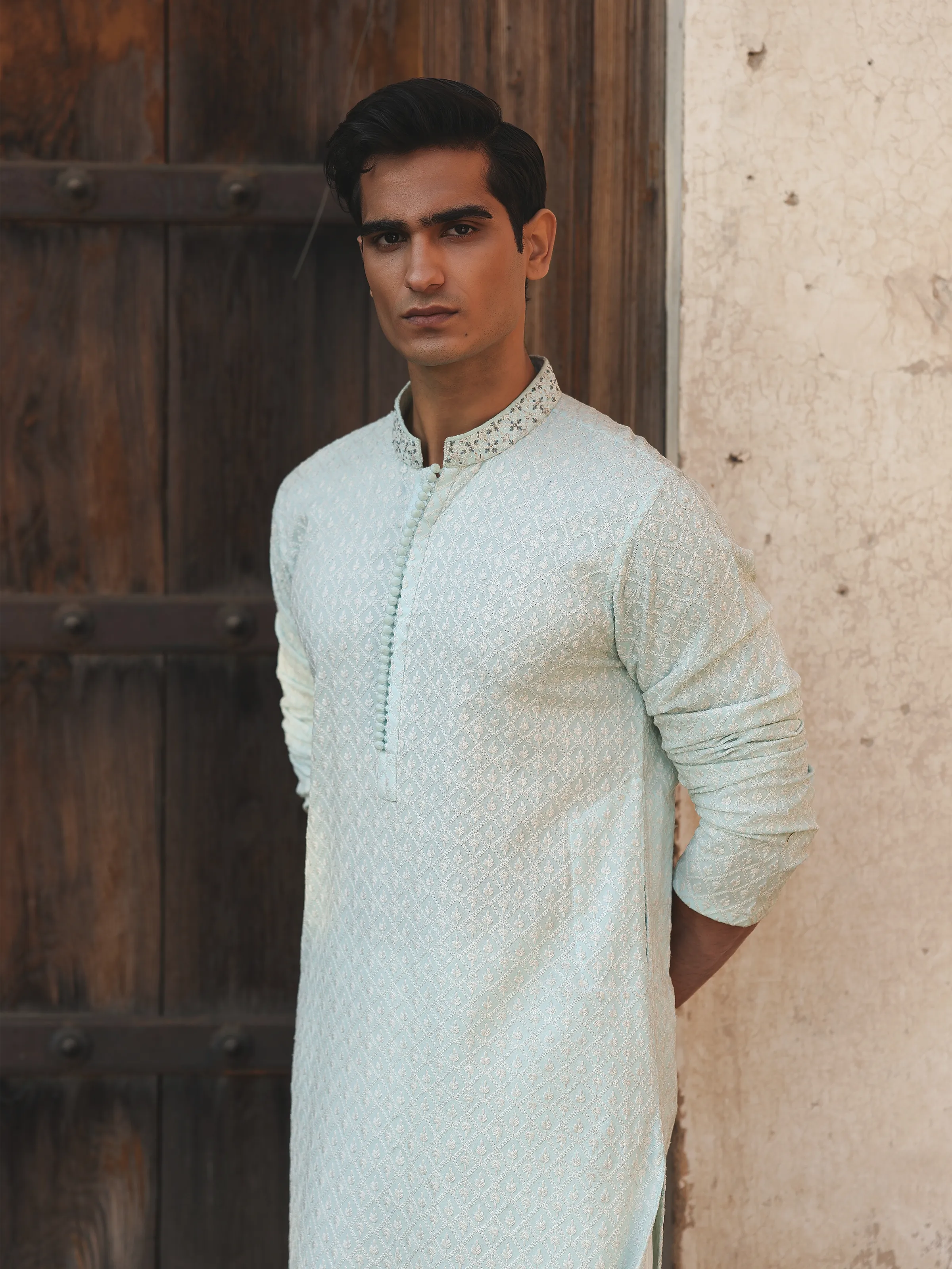 Embroidered Schiffli Kurta Pajama - ECMTKP5-010 - Image 4