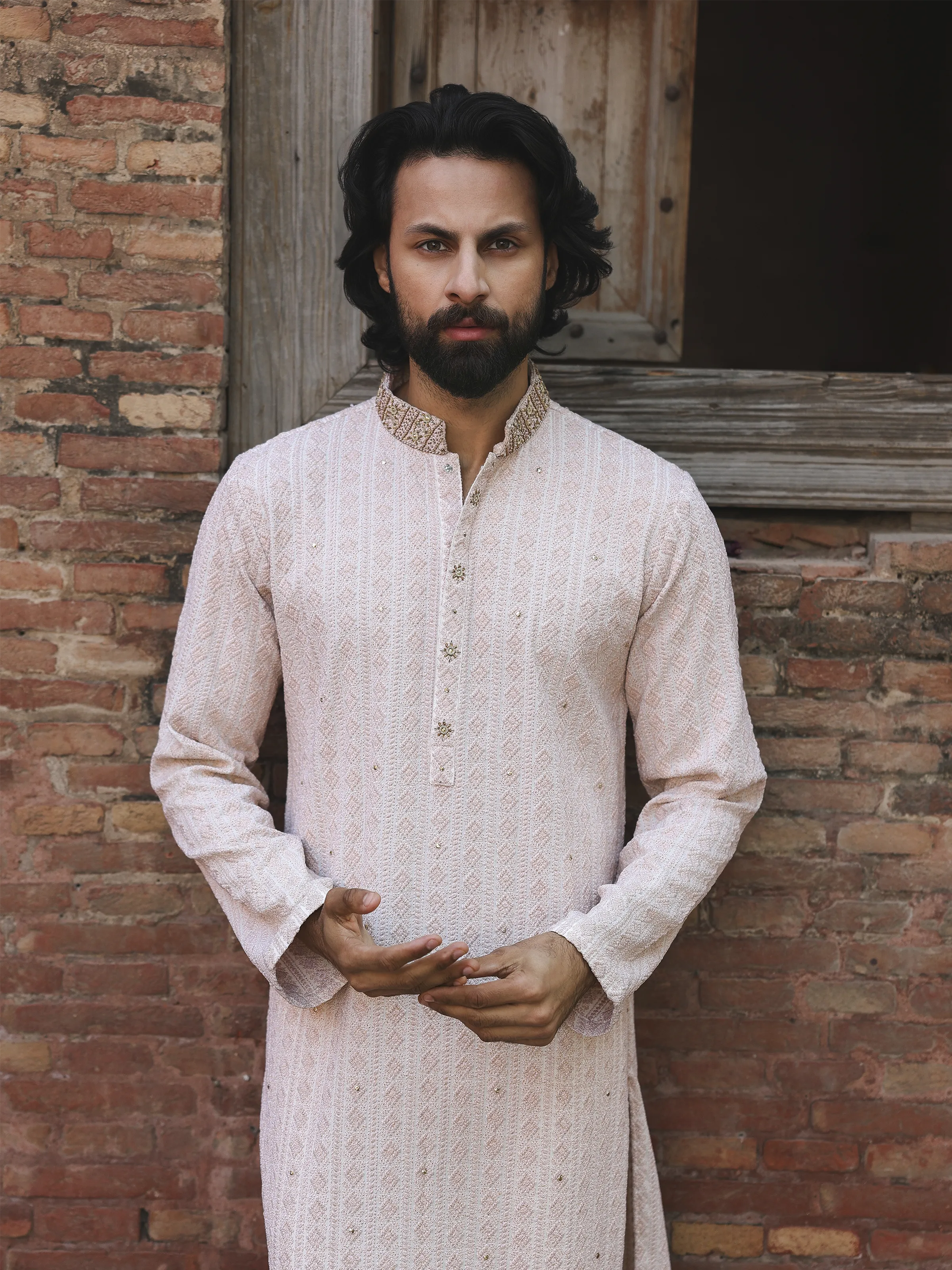Embroidered Schiffli Kurta Pajama - ECMTKP5-014 - Image 2