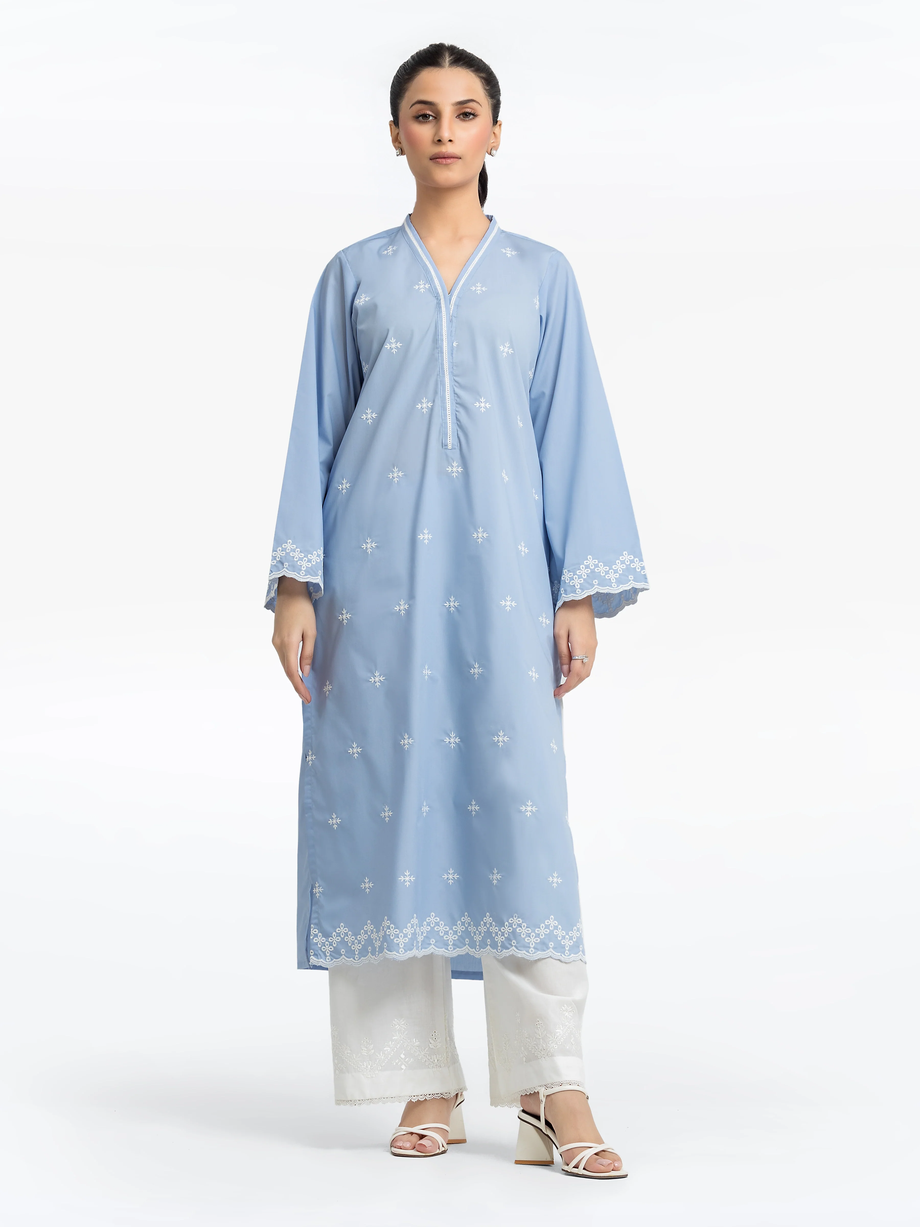 Embroidered Cotton Satin Shirt - EWTKE24-69650S