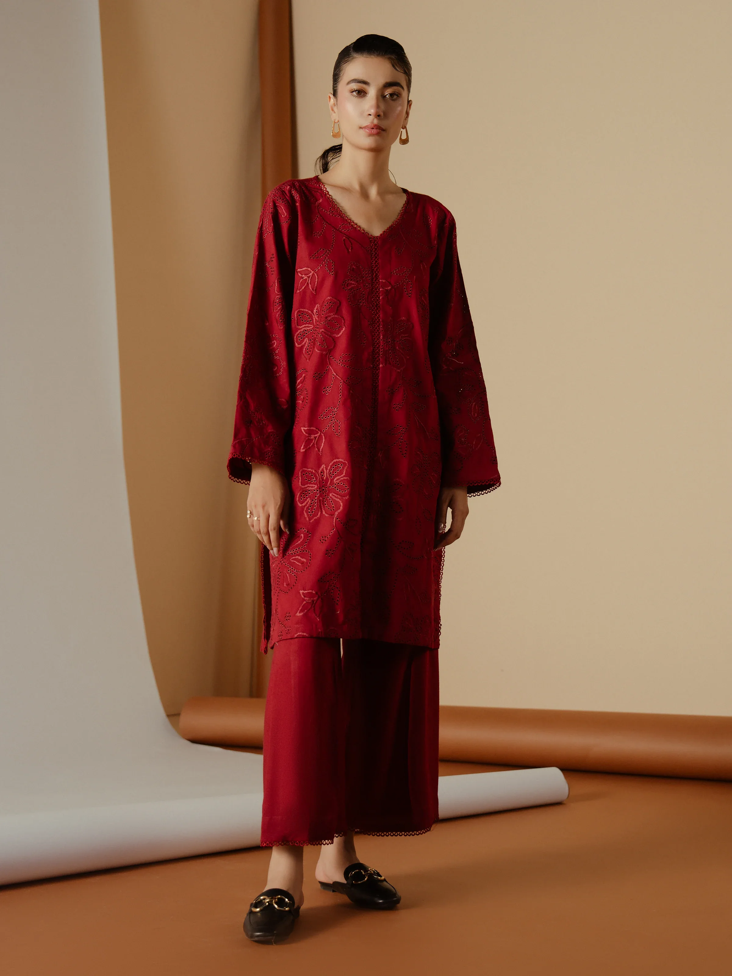 Embroidered Cambric Shirt Trouser - EWTKE24-81199ST