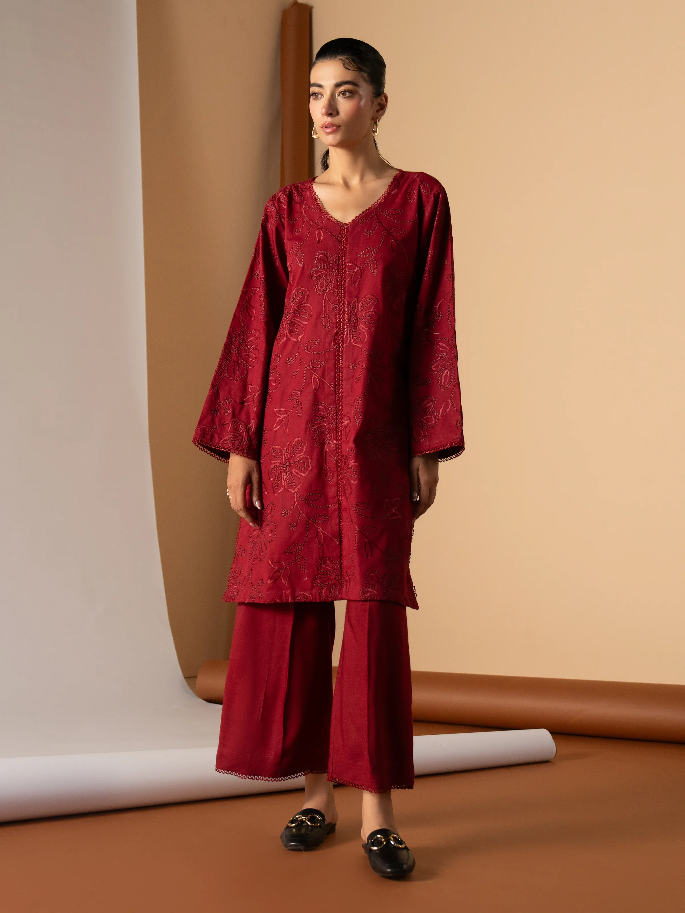 Embroidered Cambric Shirt Trouser - EWTKE24-81199ST - Image 2