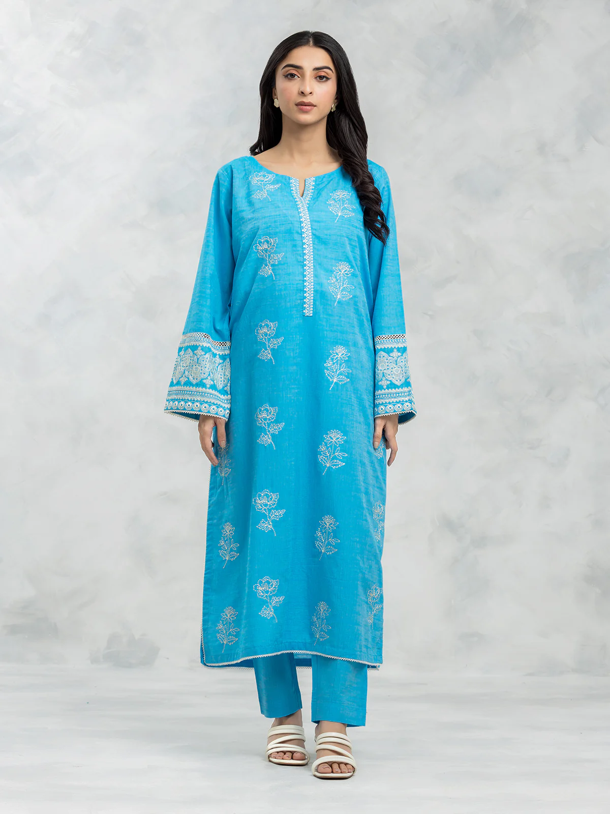 Embroidered Chambray Shirt Trouser - EWTKE24-80353ST - Image 2