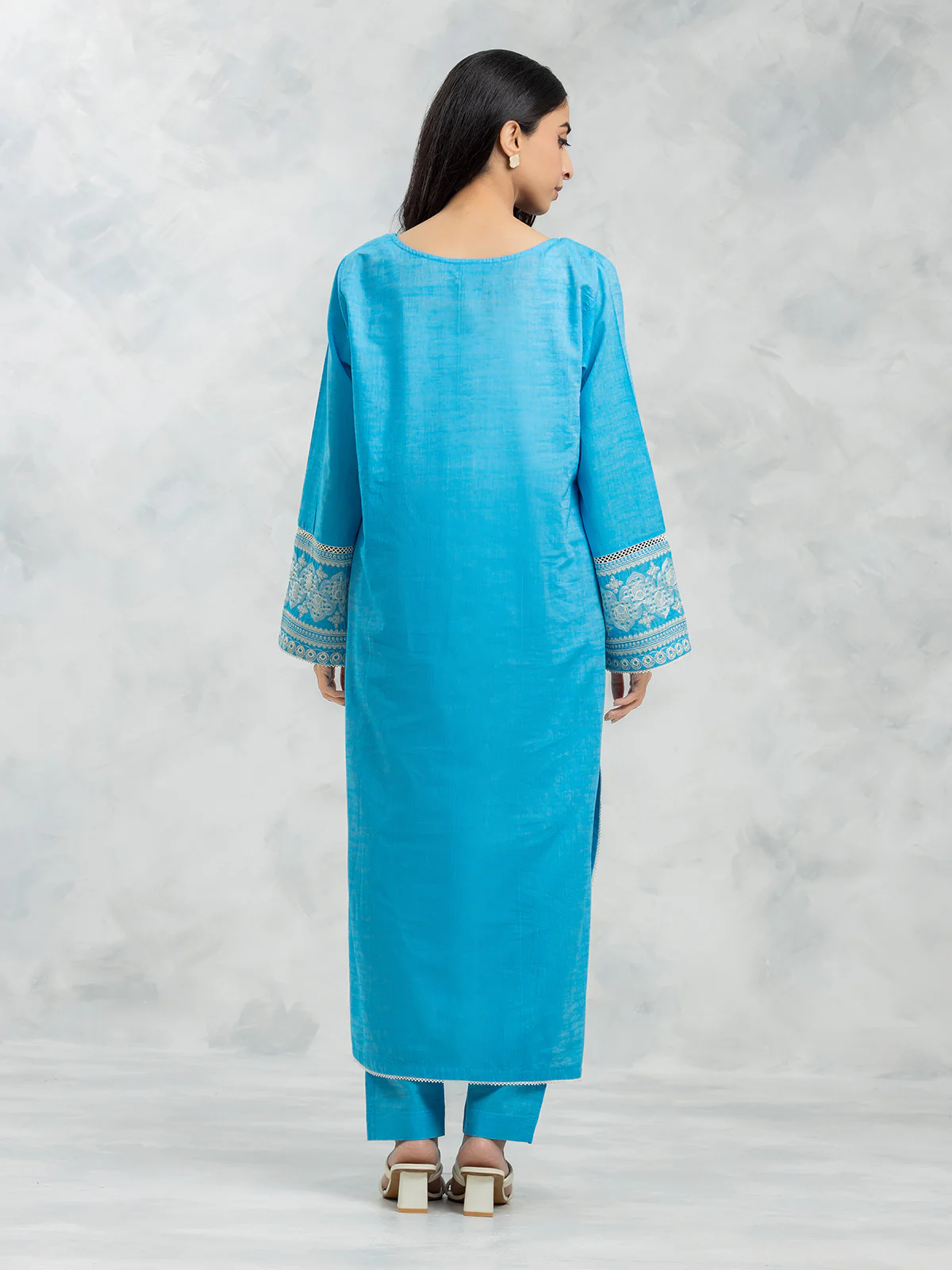 Embroidered Chambray Shirt Trouser - EWTKE24-80353ST - Image 4