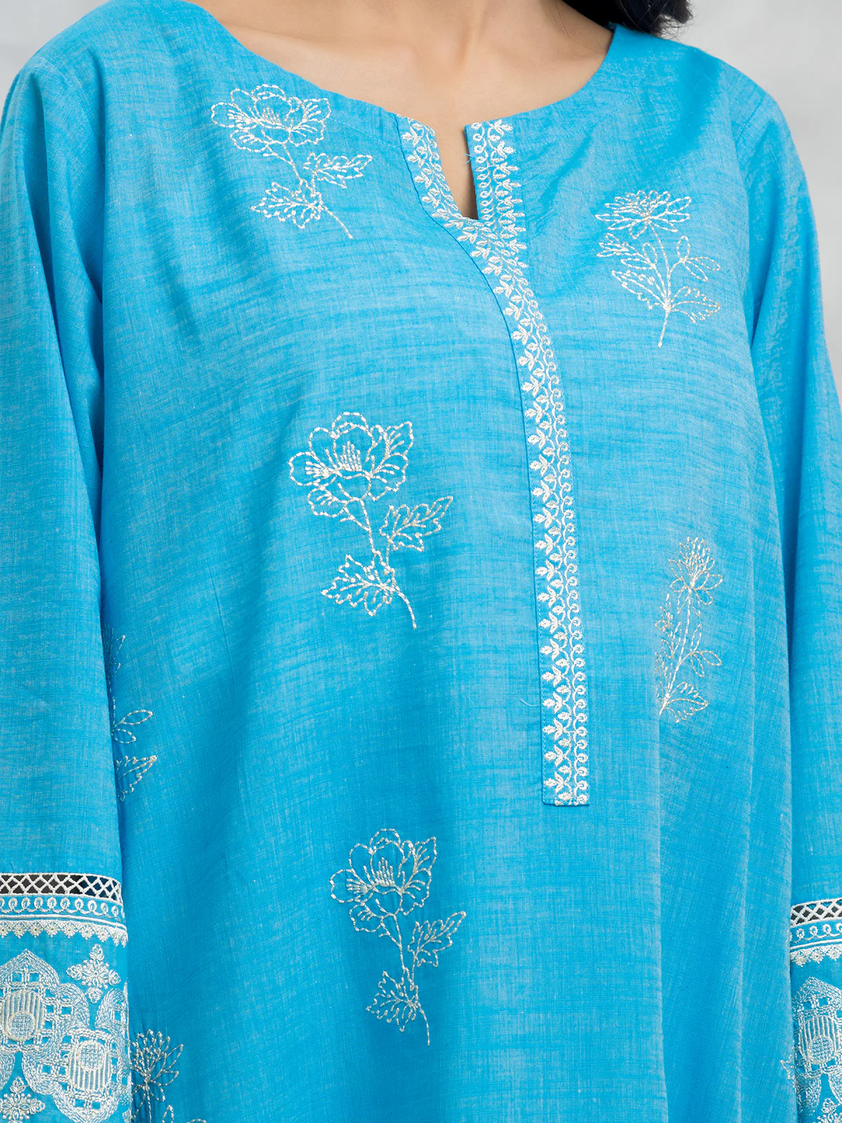 Embroidered Chambray Shirt Trouser - EWTKE24-80353ST - Image 5