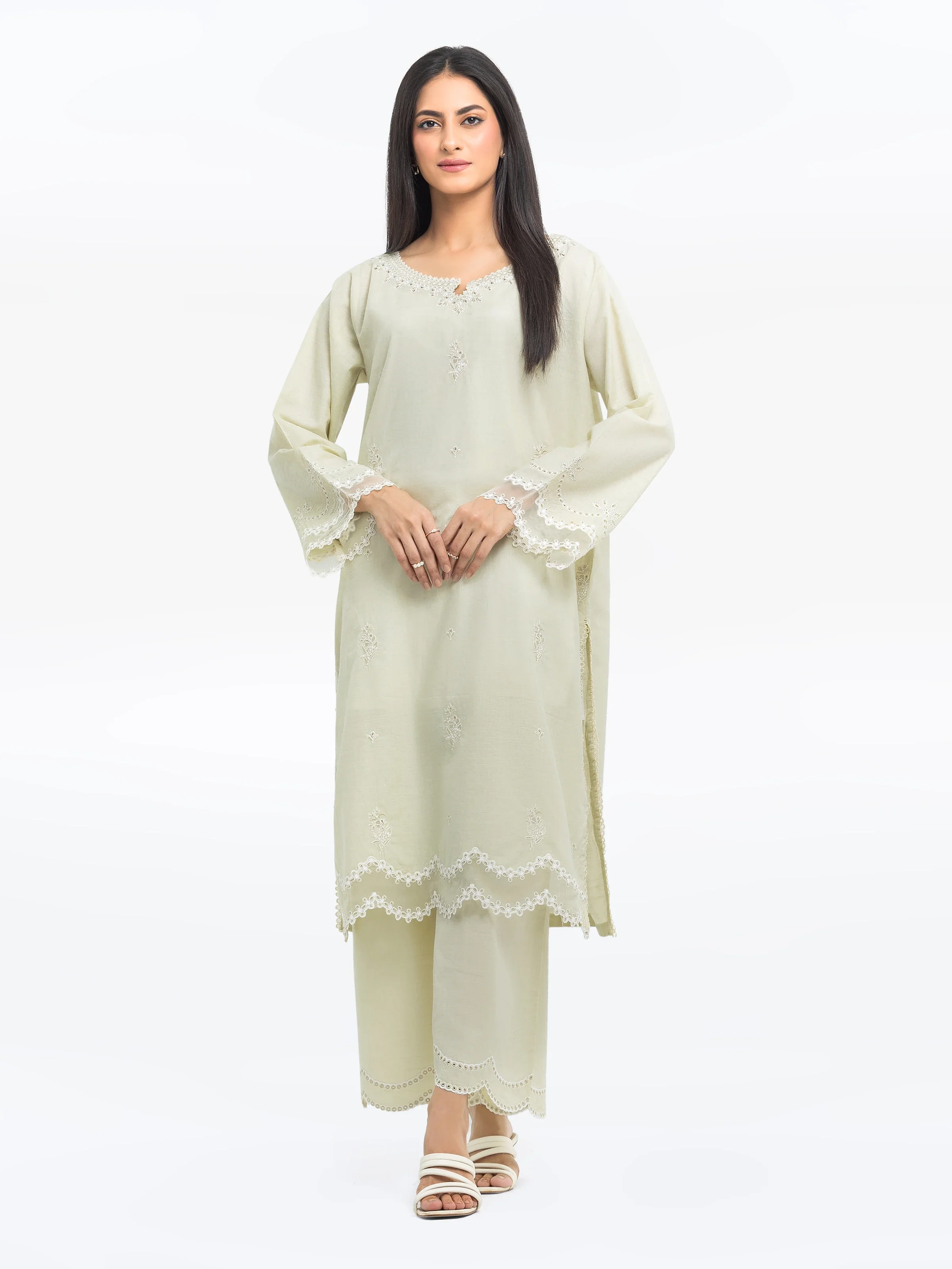 Embroidered Cotton Slub Shirt Trouser - EWTKE24-80107ST