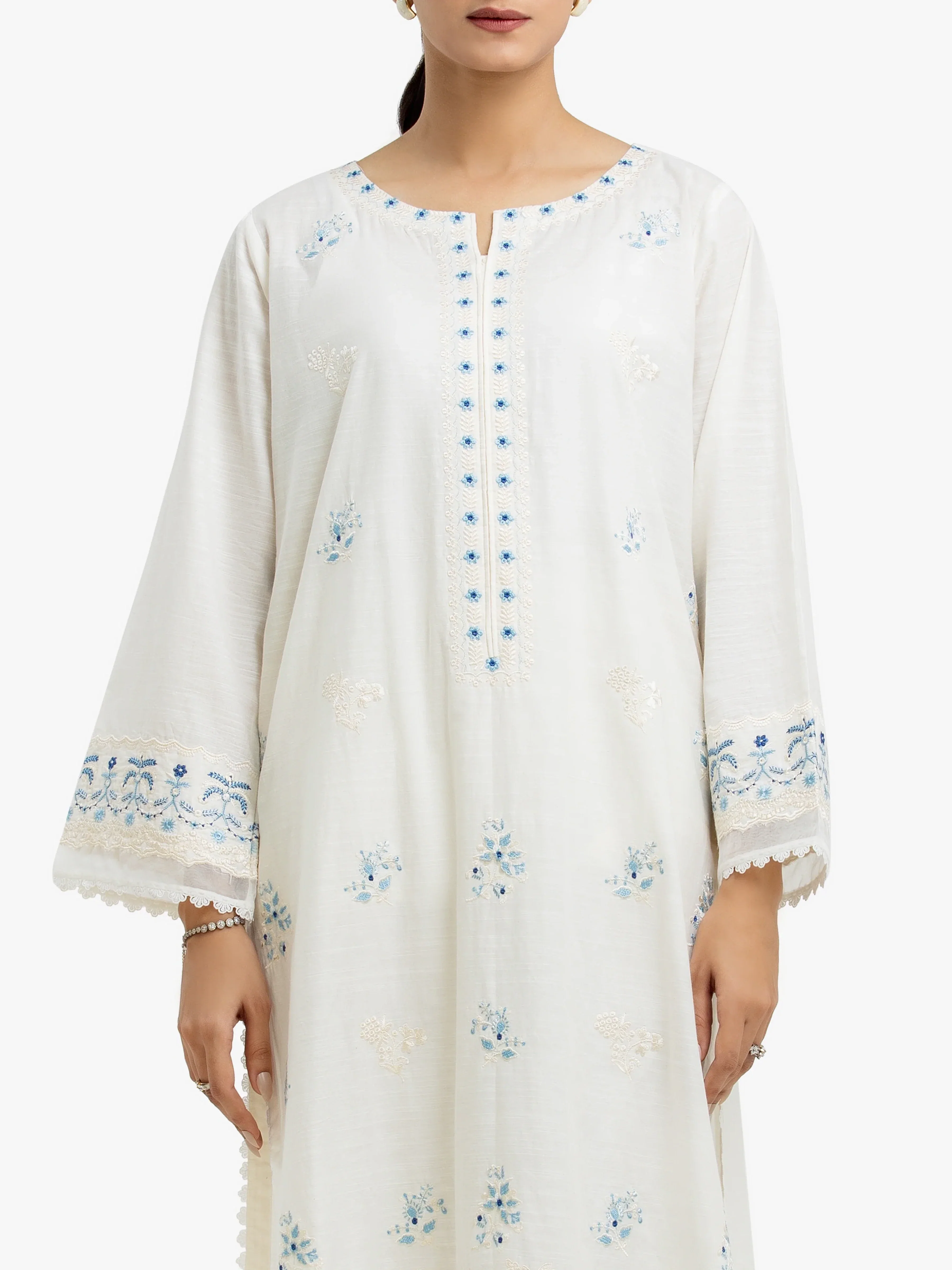 Embroidered Cotton Slub Shirt Trouser - EWTKE24-81173ST - Image 2