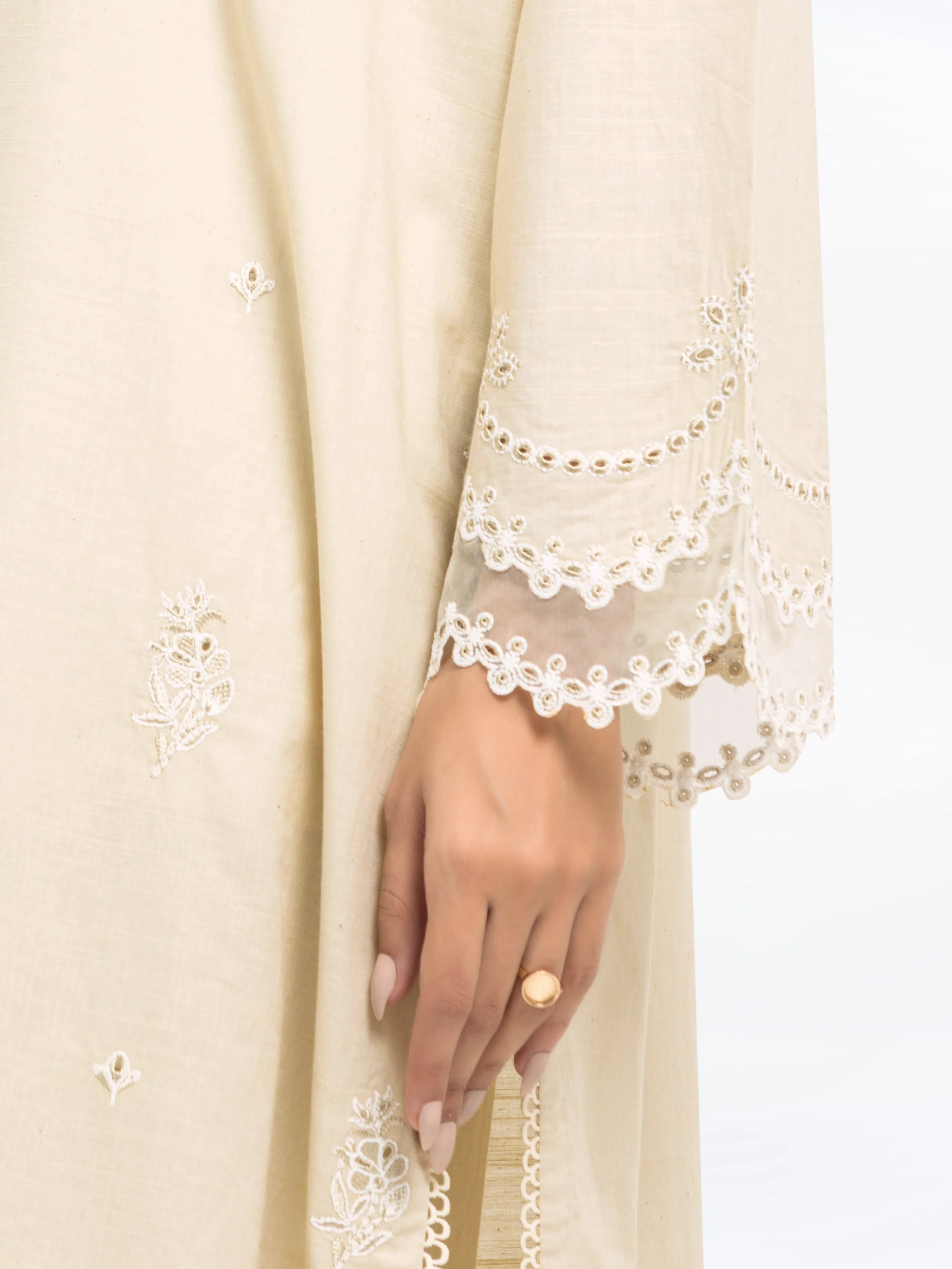 Embroidered Cotton Slub Shirt Trouser - EWTKE24-81174ST - Image 4
