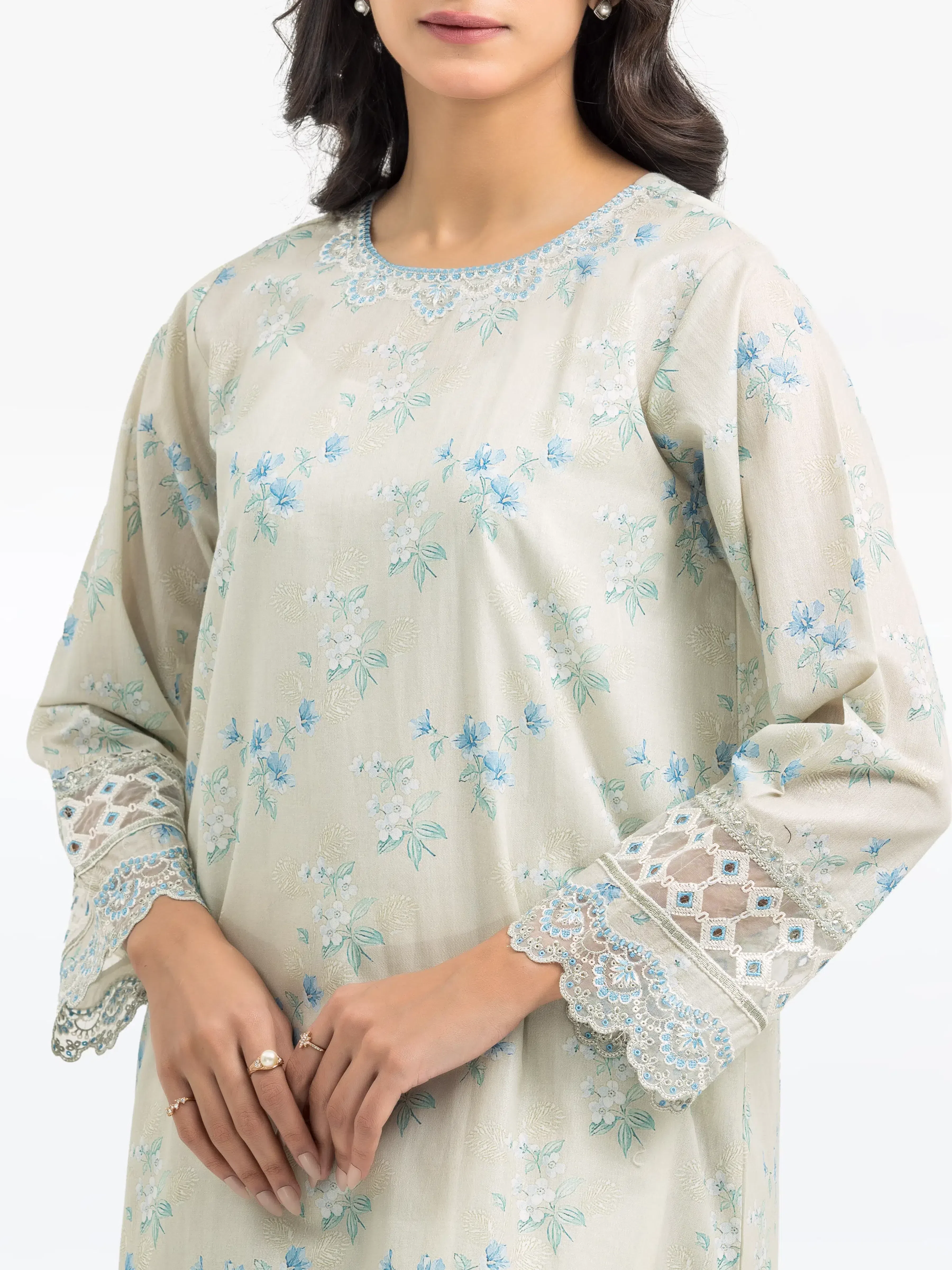 Embroidered Cotton Zari Shirt Trouser - EWTKE24-81162ST - Image 2