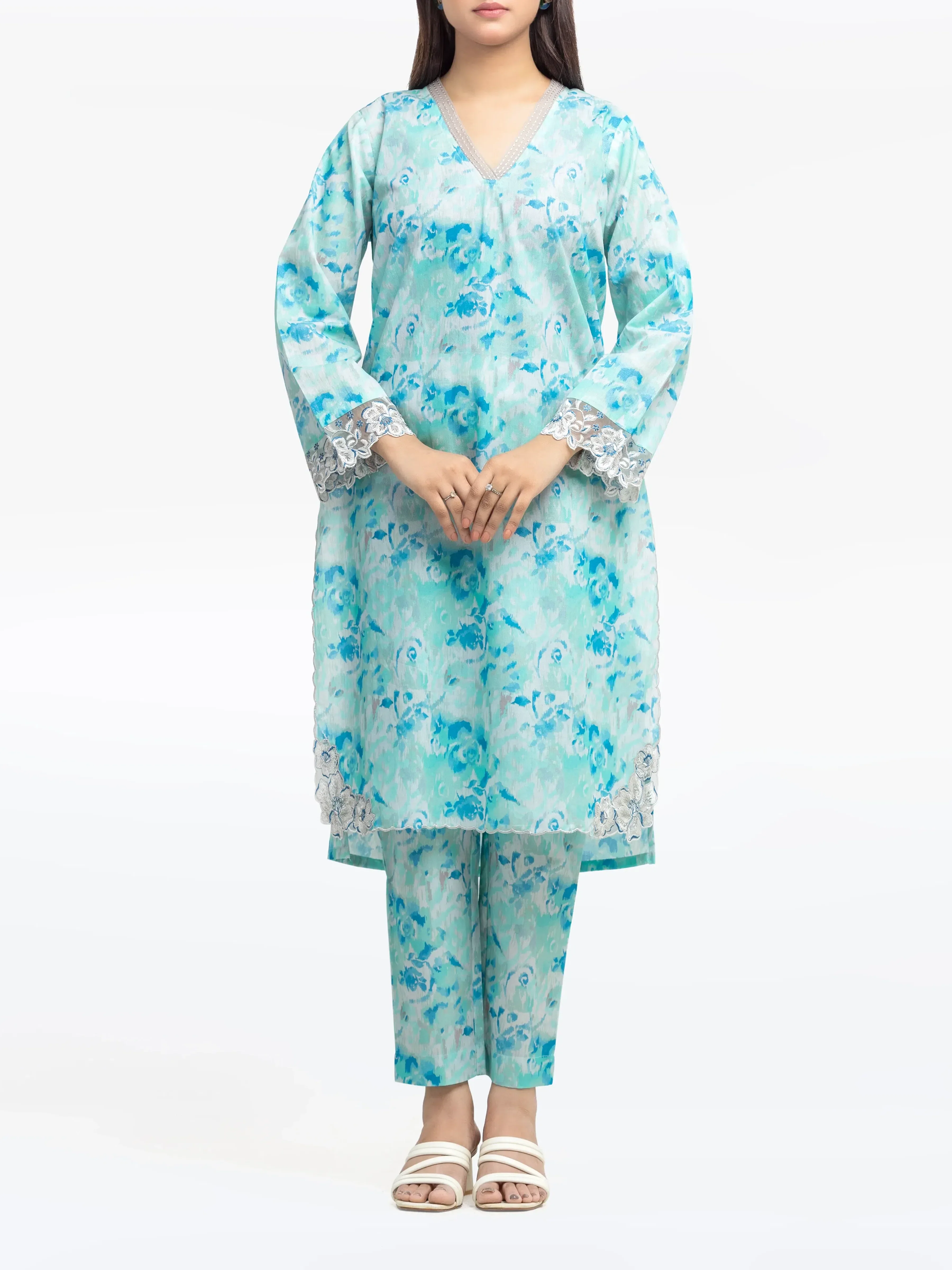 Embroidered Cotton Zari Shirt Trouser - EWTKE24-81164ST