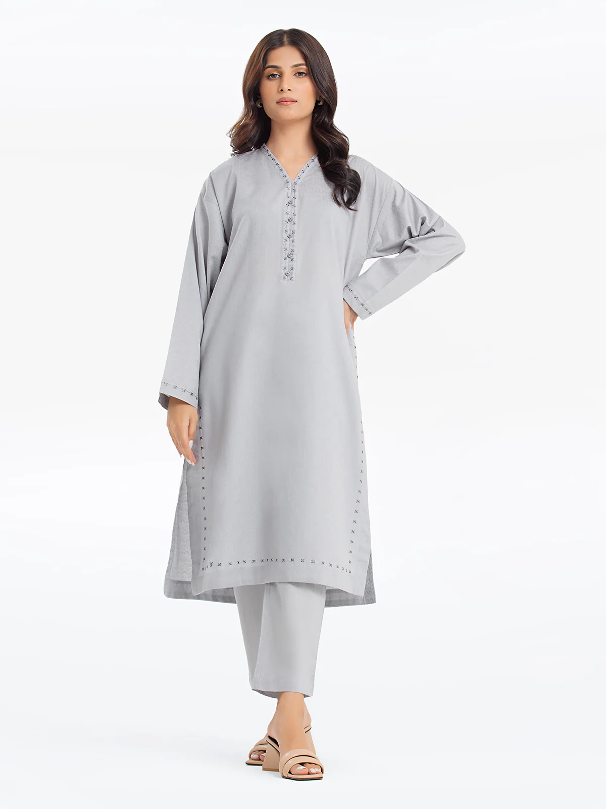 Embroidered Dobby Shirt Trouser - EWTKE24-68973ST - Image 2