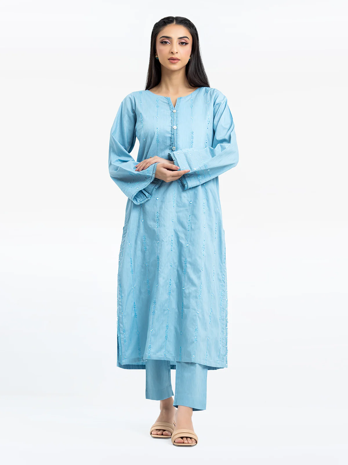 Embroidered Dobby Shirt Trouser - EWTKE24-69651ST - Image 2