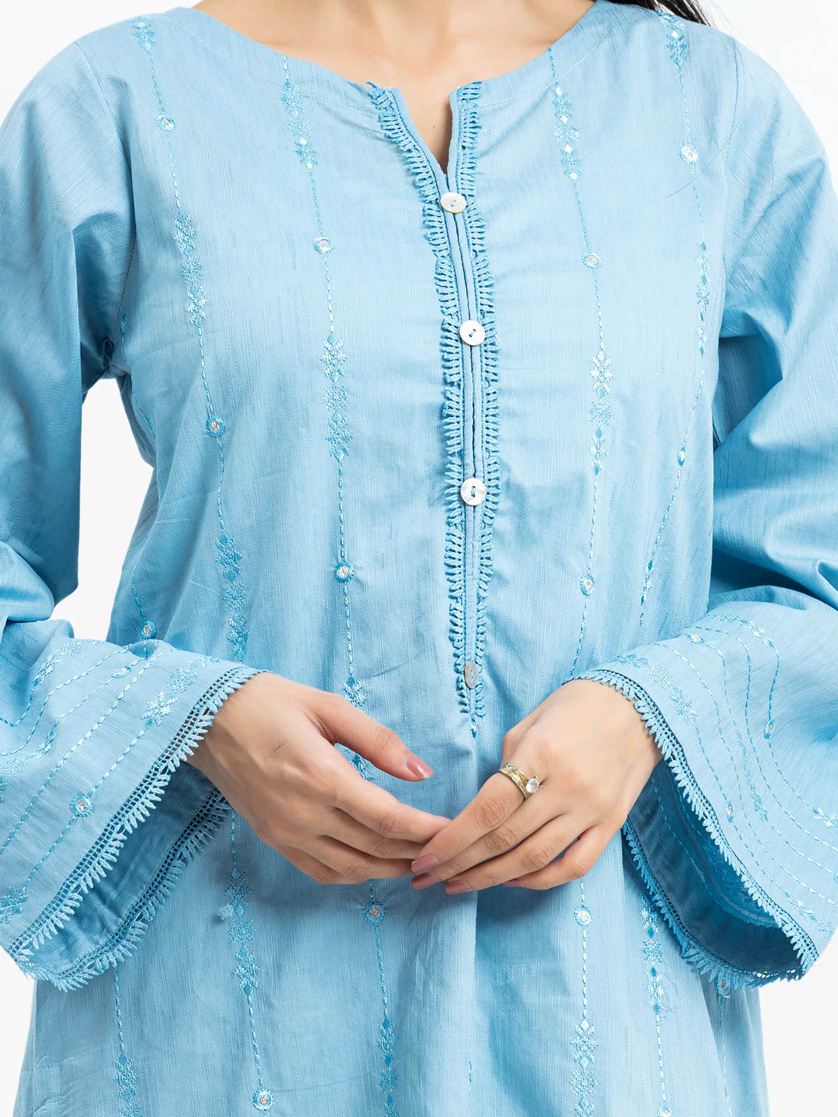 Embroidered Dobby Shirt Trouser - EWTKE24-69651ST - Image 3