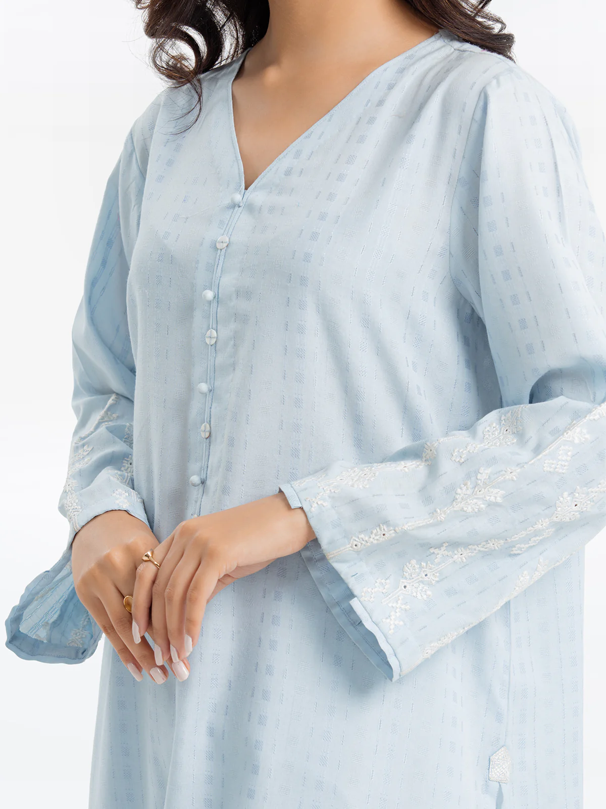 Embroidered Dobby Shirt Trouser - EWTKE24-69659ST - Image 3