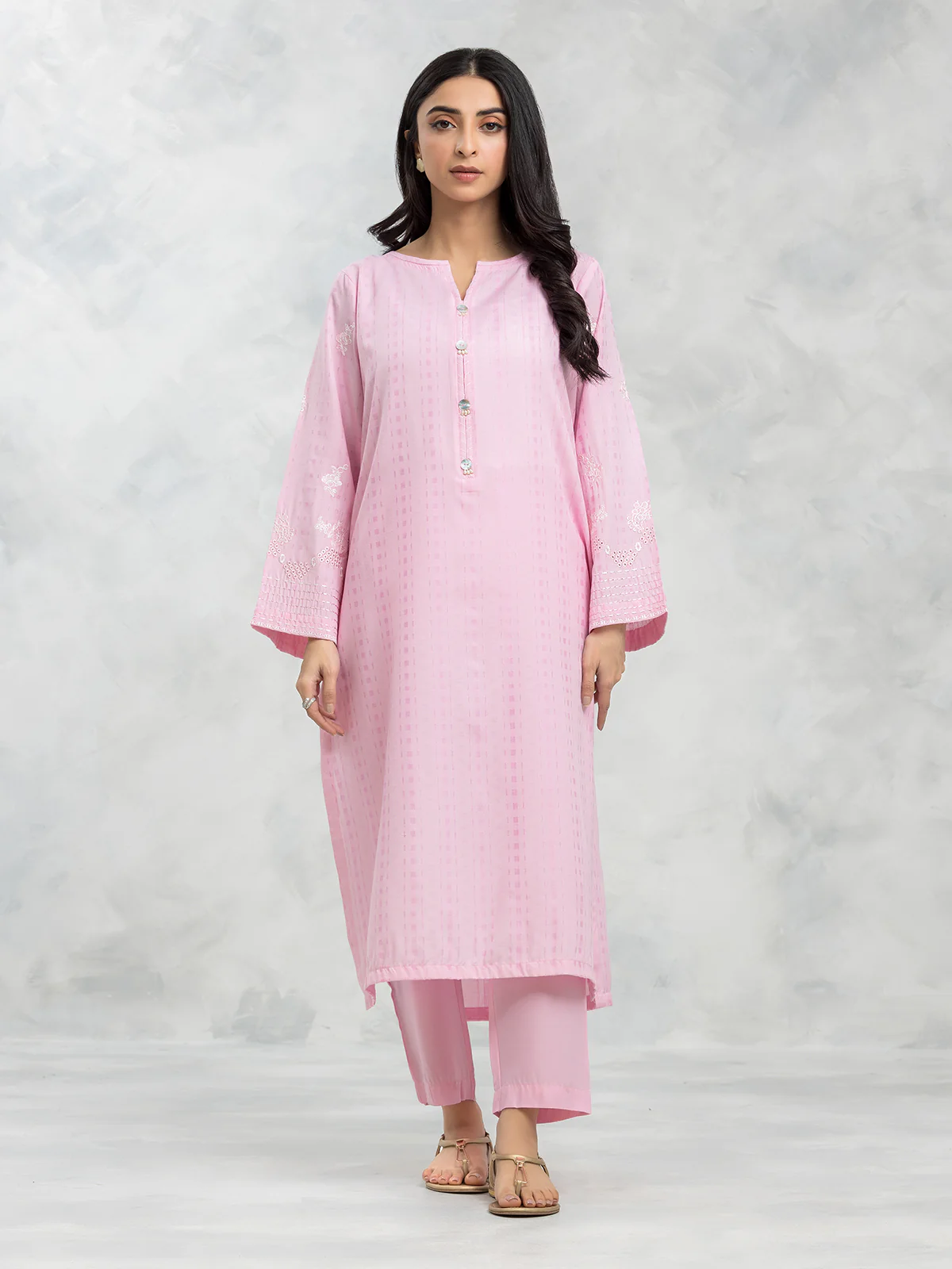 Embroidered Dobby Shirt Trouser - EWTKE24-69671ST