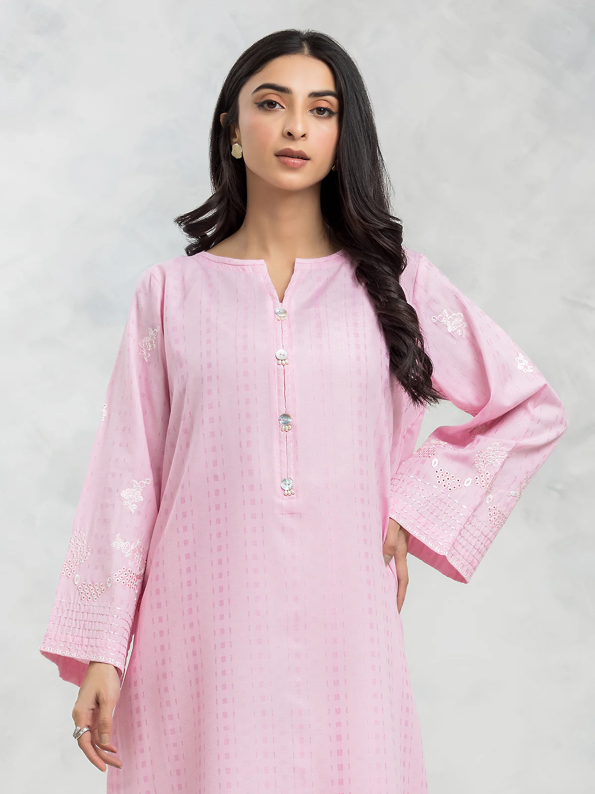 Embroidered Dobby Shirt Trouser - EWTKE24-69671ST - Image 2