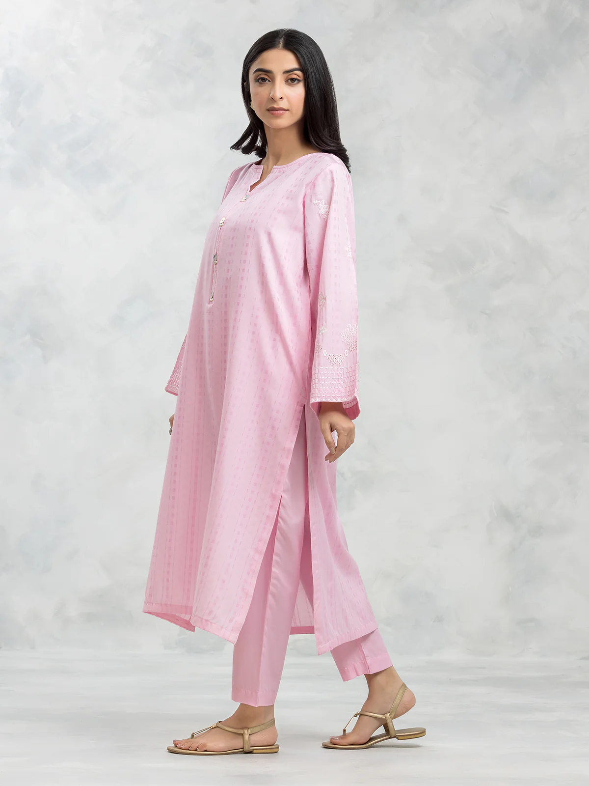 Embroidered Dobby Shirt Trouser - EWTKE24-69671ST - Image 4