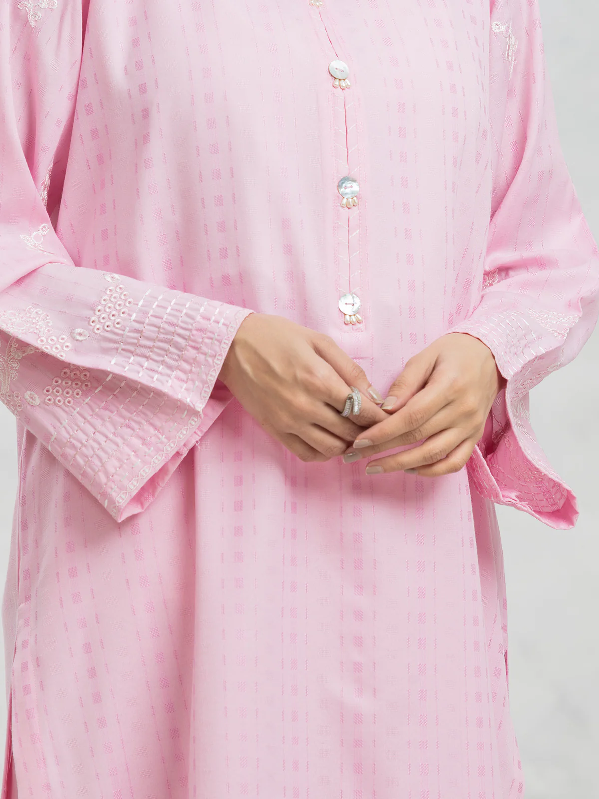 Embroidered Dobby Shirt Trouser - EWTKE24-69671ST - Image 5