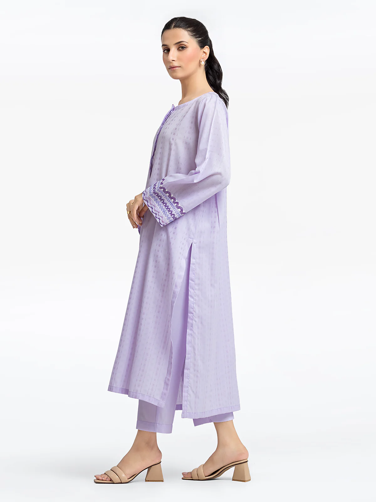Embroidered Dobby Shirt Trouser - EWTKE24-69678ST - Image 4