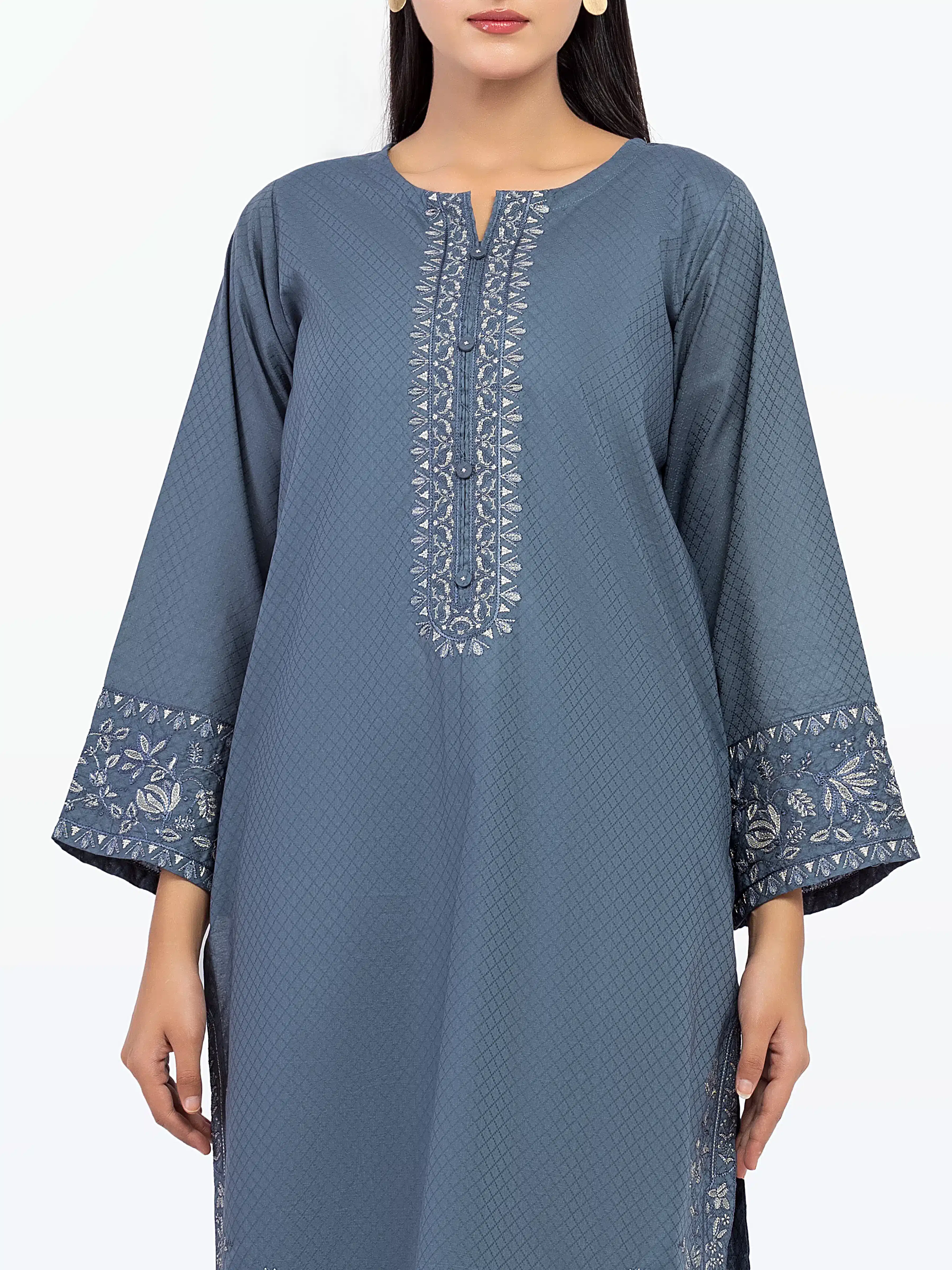Embroidered Dobby Shirt Trouser - EWTKE5-81443ST - Image 2