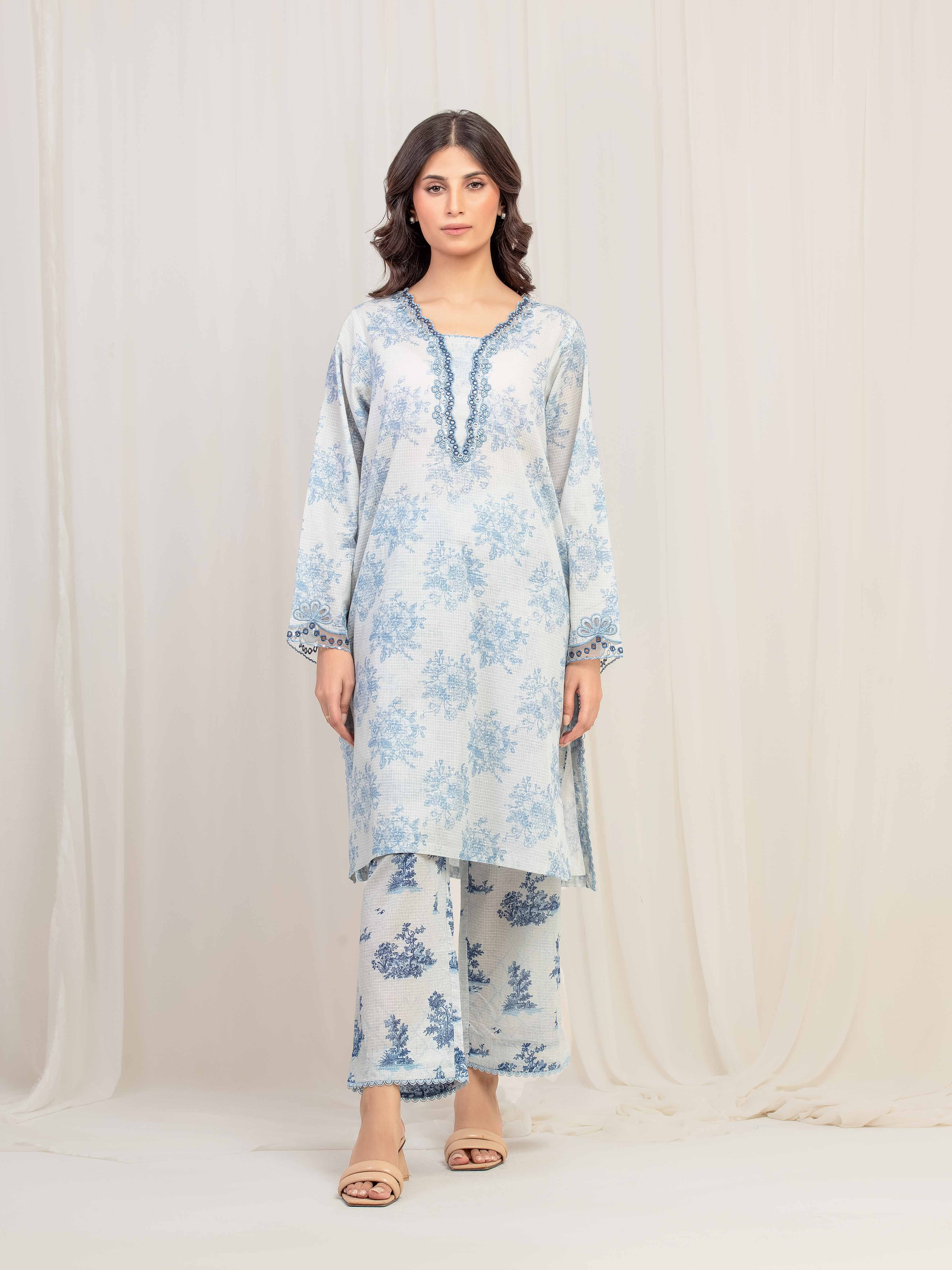 Embroidered Lawn Slub Shirt Trouser - EWTKE5-81683ST