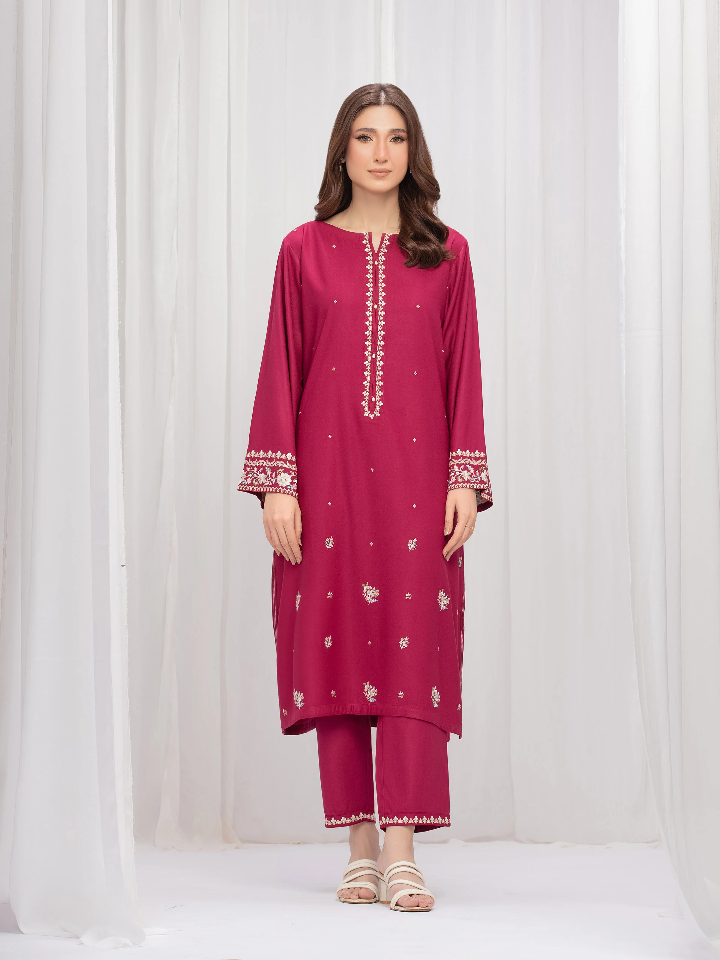 Embroidered Marina Twill Viscose Co-Ord Set - EWTKE24-81544ST