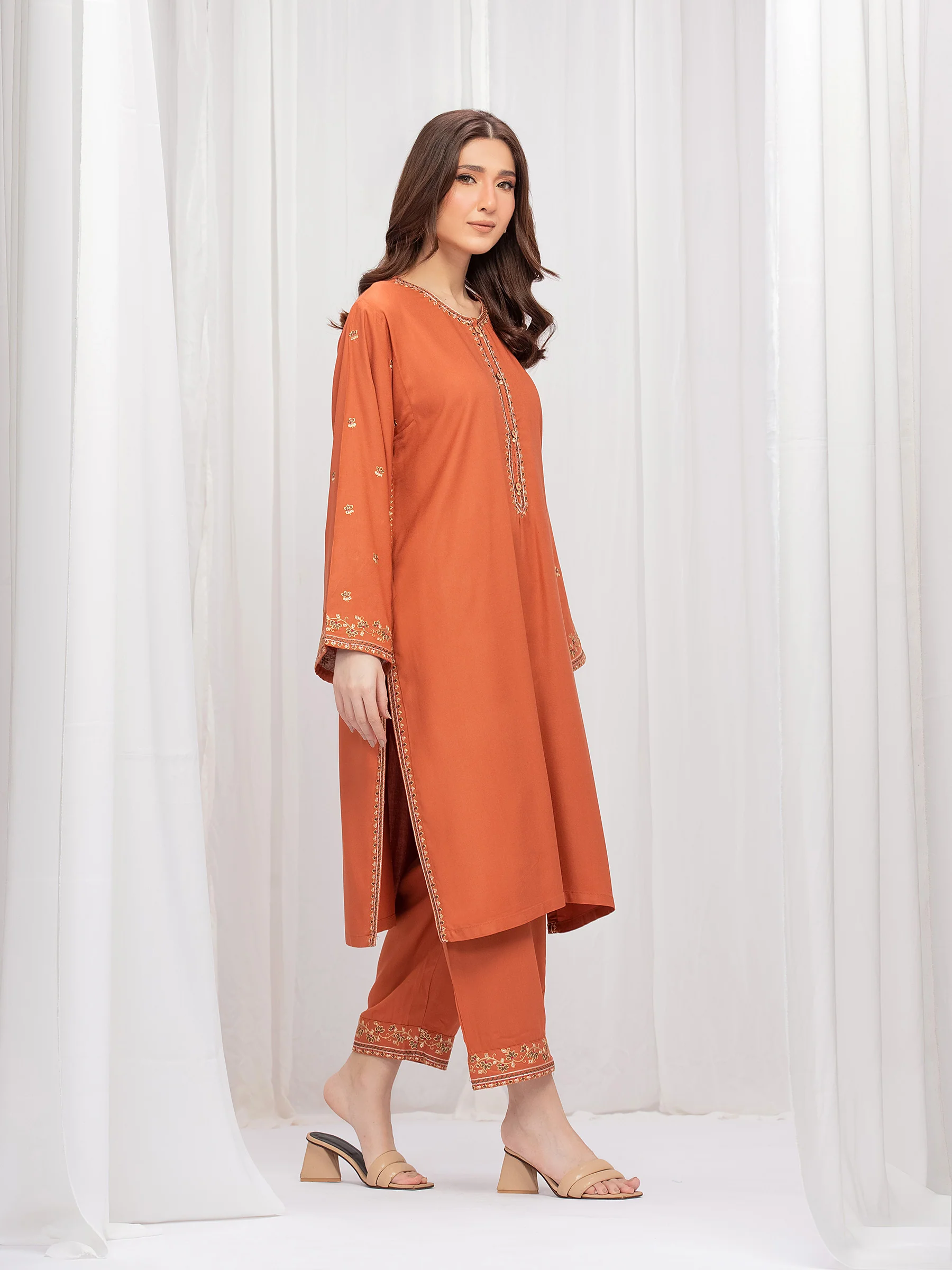 Embroidered Marina Twill Viscose Co-Ord Set - EWTKE24-81546ST - Image 5