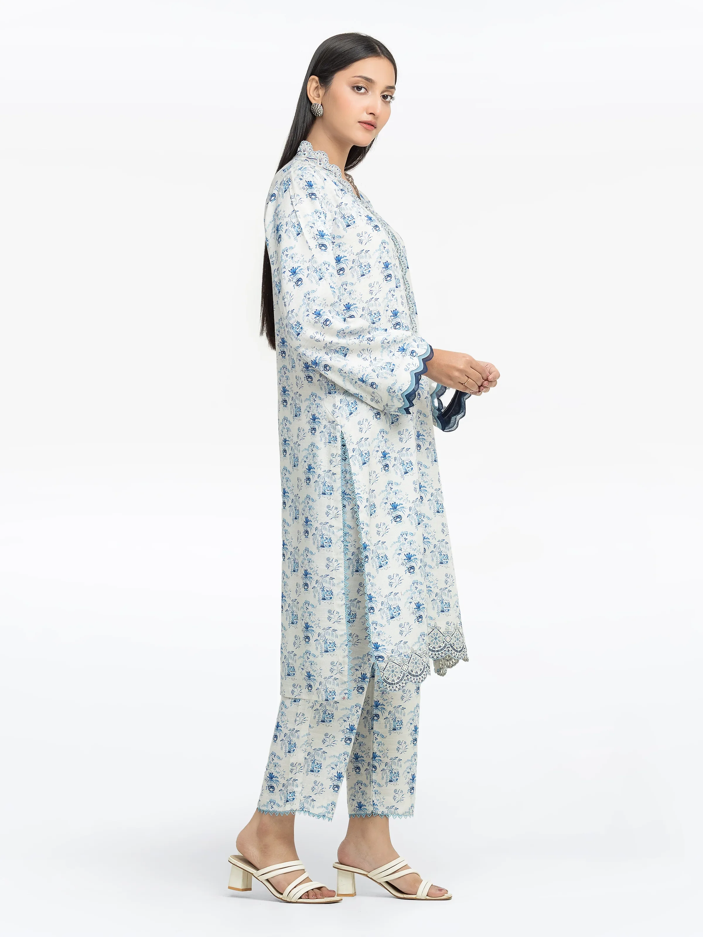 Embroidered Raw Silk Co-Ord Set - EWTKE24-81513ST - Image 5