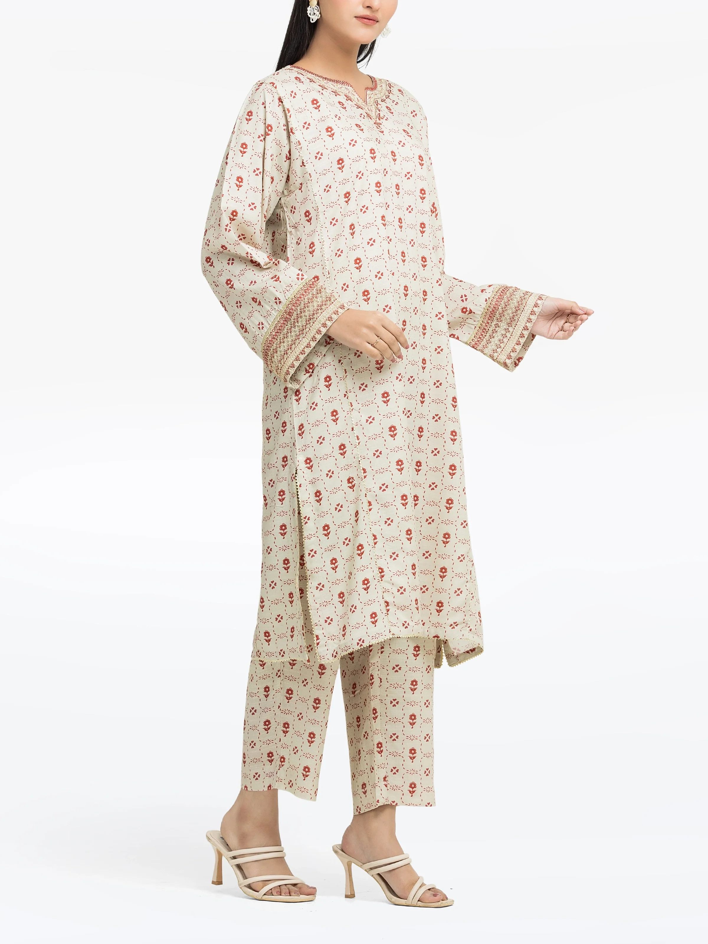 Embroidered Raw Silk Co-Ord Set - EWTKE24-81518ST - Image 5
