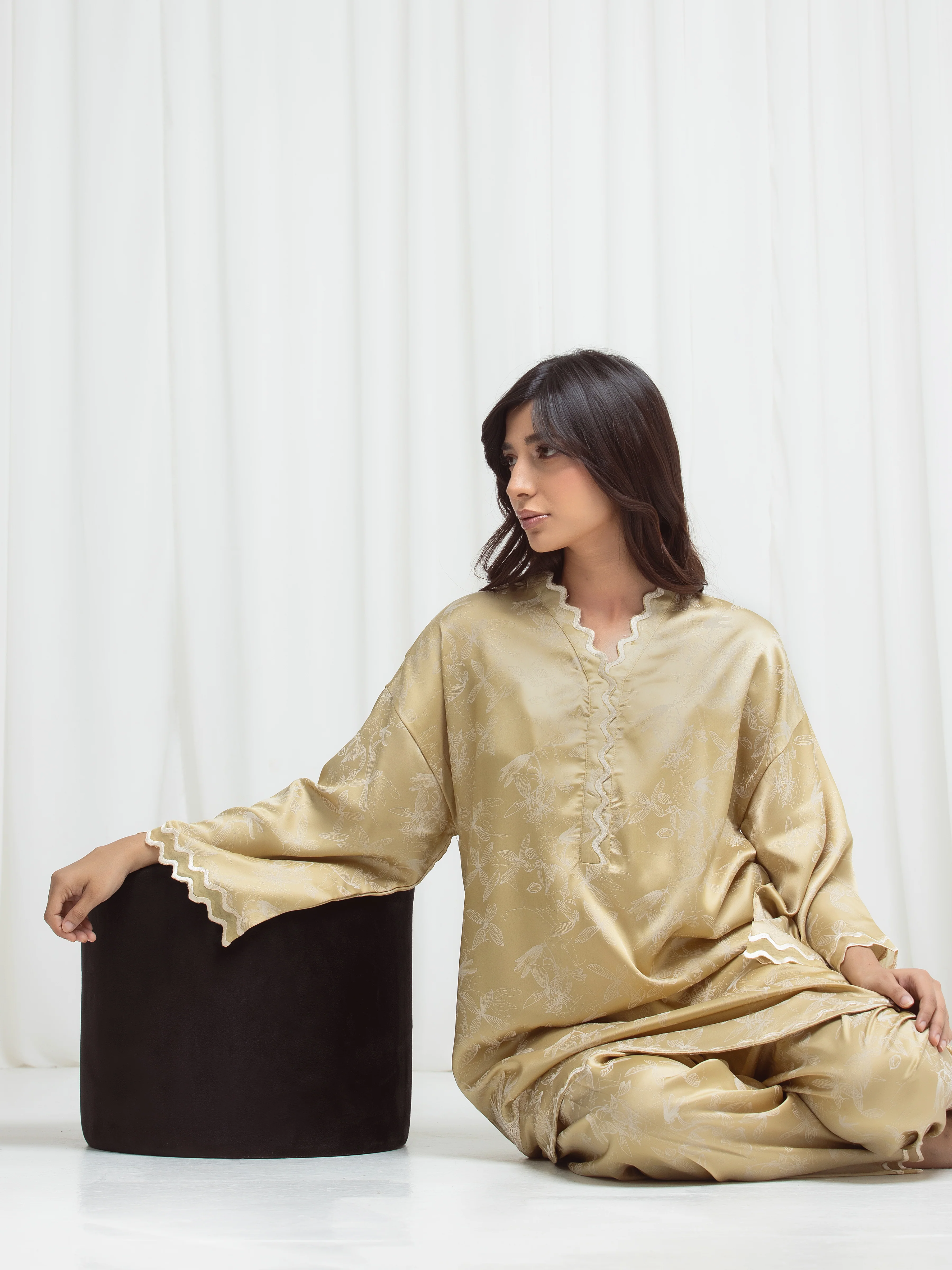 Embroidered Satin Co-Ord Set - EWTKED6-86155ST - Image 3