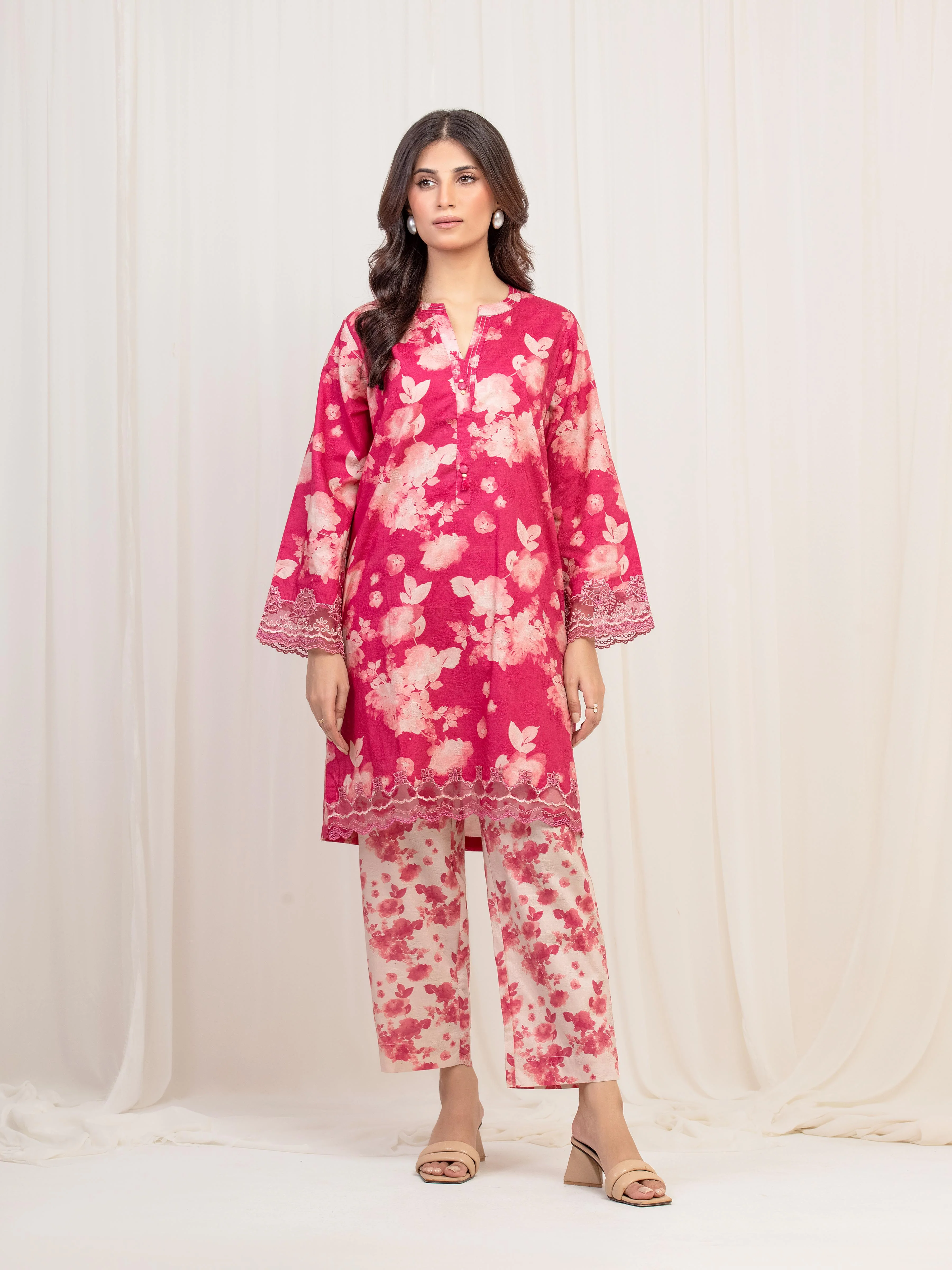 Embroidered Self Jacquard Shirt Trouser - EWTKE5-81692ST