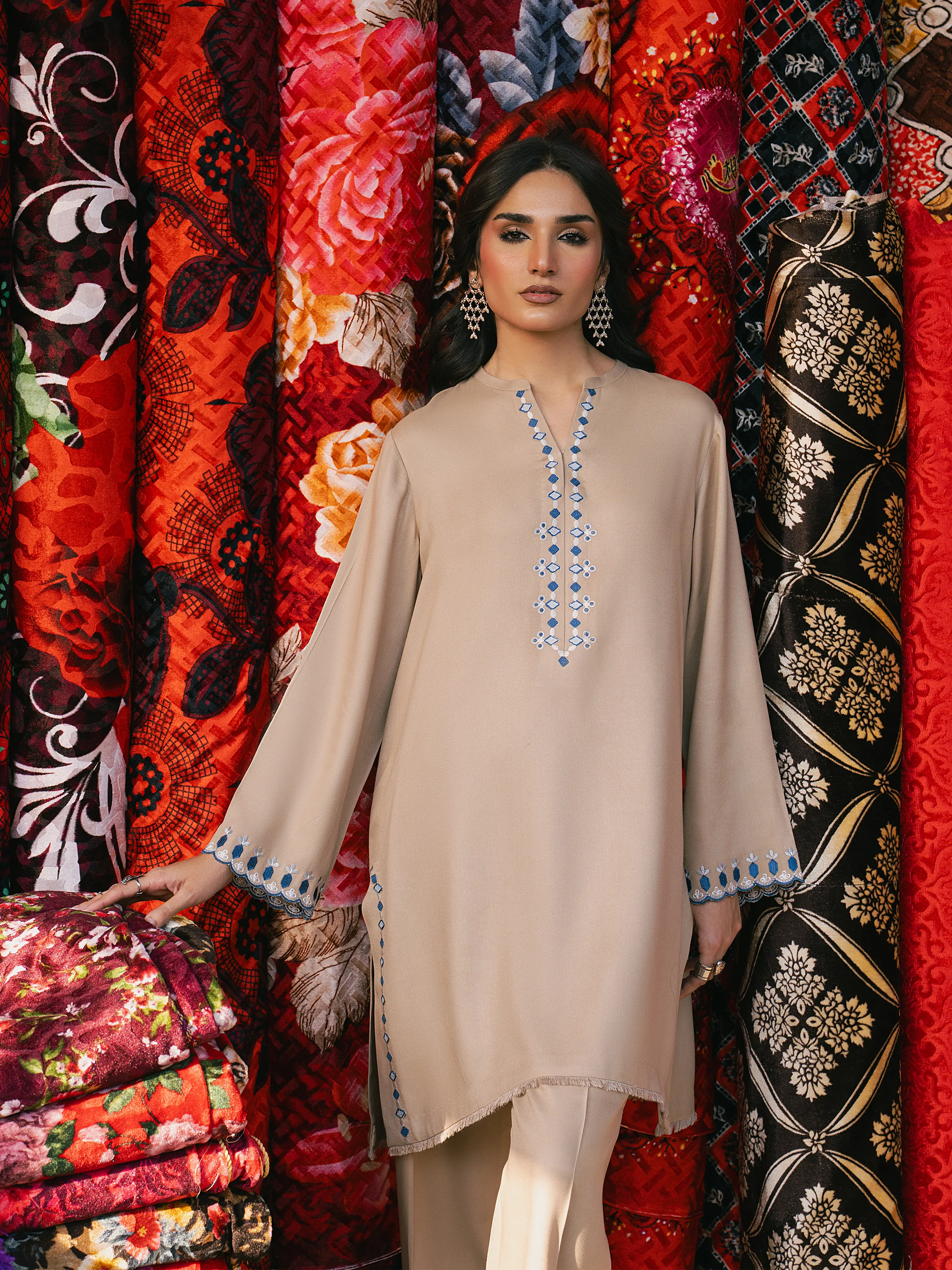 Embroidered Twill Viscose Co-Ord Set - EWTKED5-84051ST - Image 2