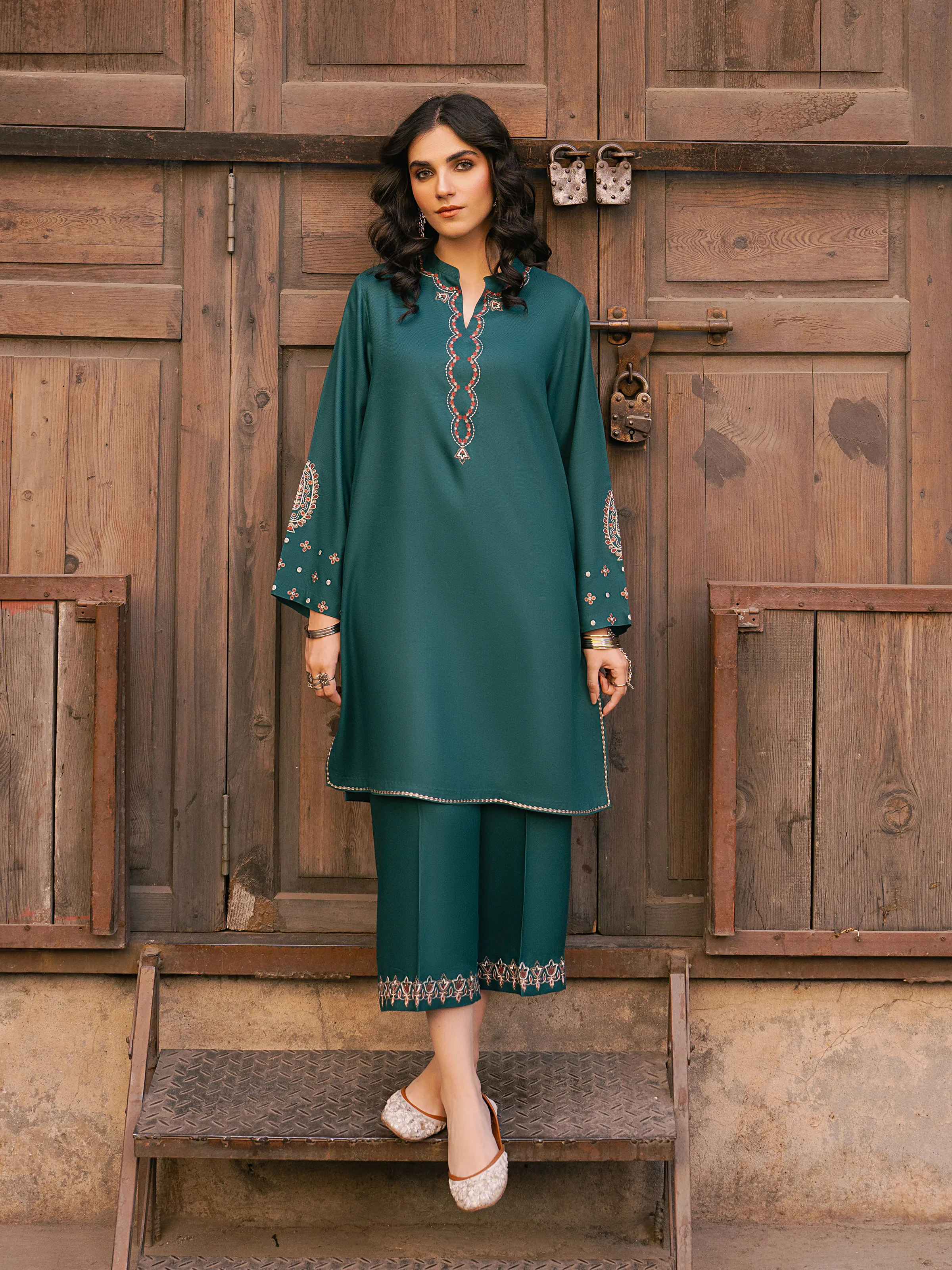 Embroidered Viscose Co-Ord Set - EWTKED5-84054ST - Image 5