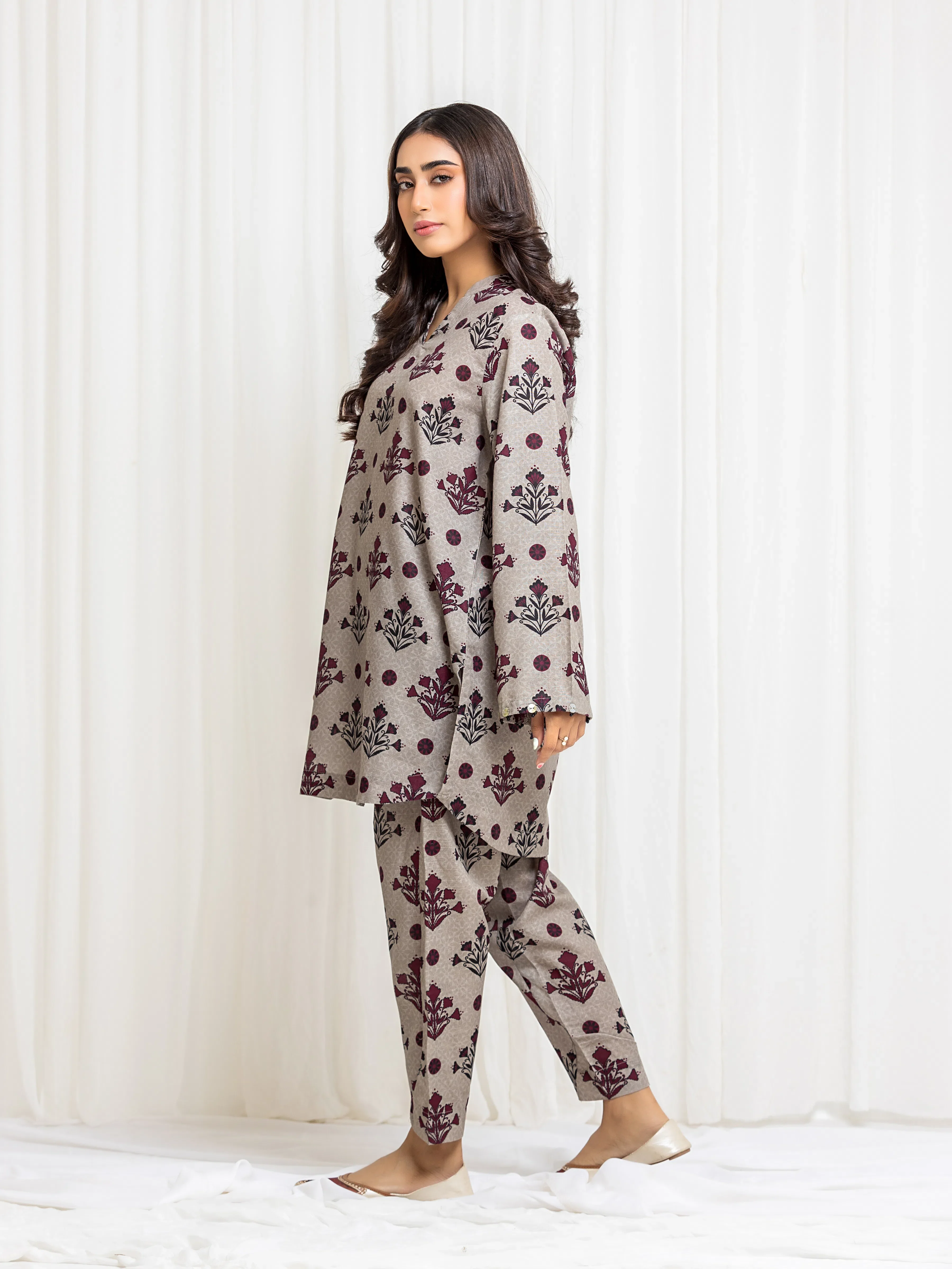 Printed Khaddar Co-Ord Set - EWTKP5-83011ST - Image 4