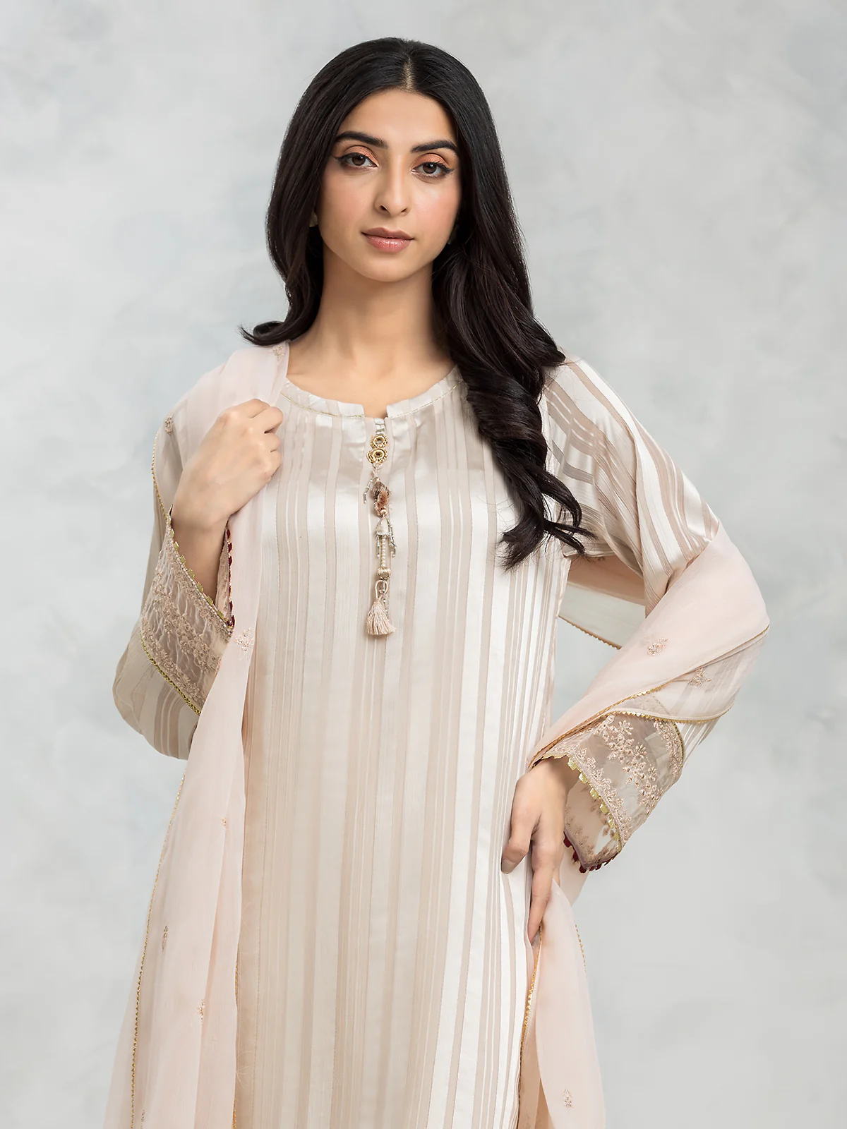 Embroidered Chiffon Suit - EWTPLE24-00011-3P - Image 2