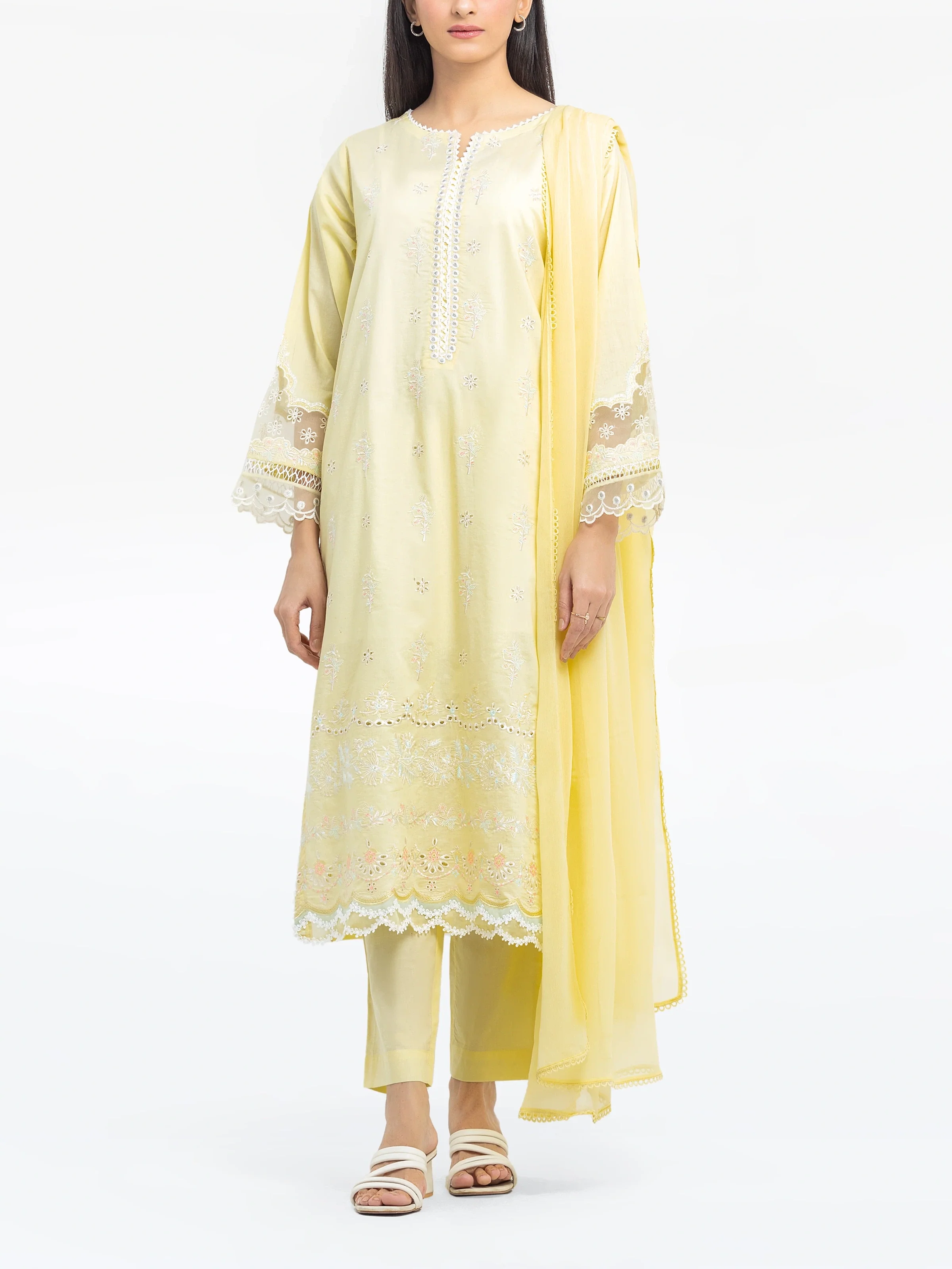 Embroidered Cambric Suit - EWTKE24-81044-3P