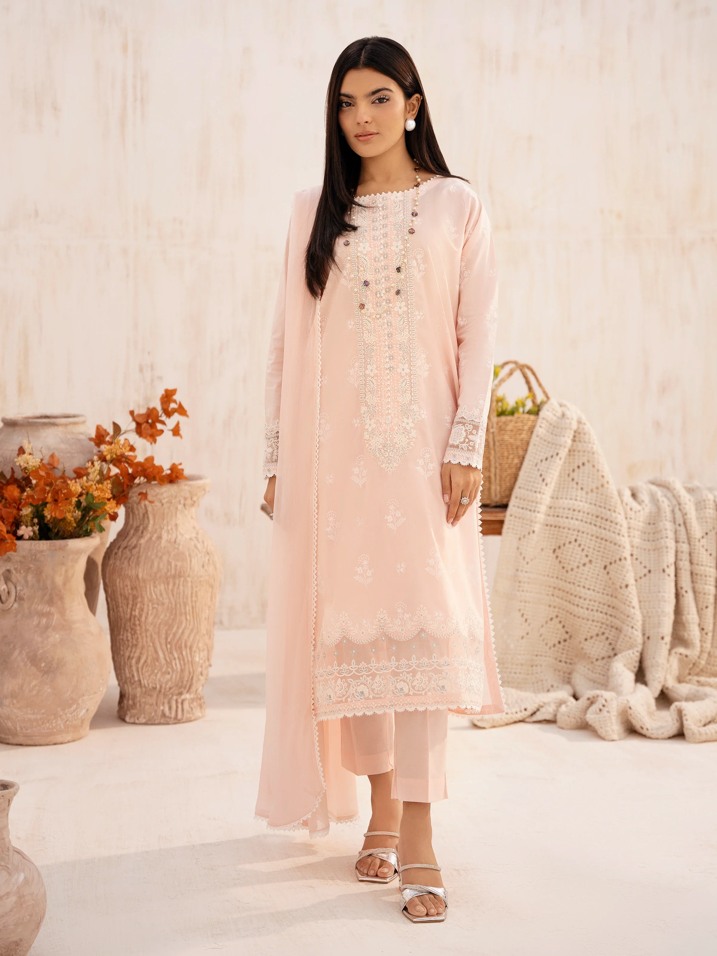Embroidered Cambric Suit - EWTKE24-81053-3P