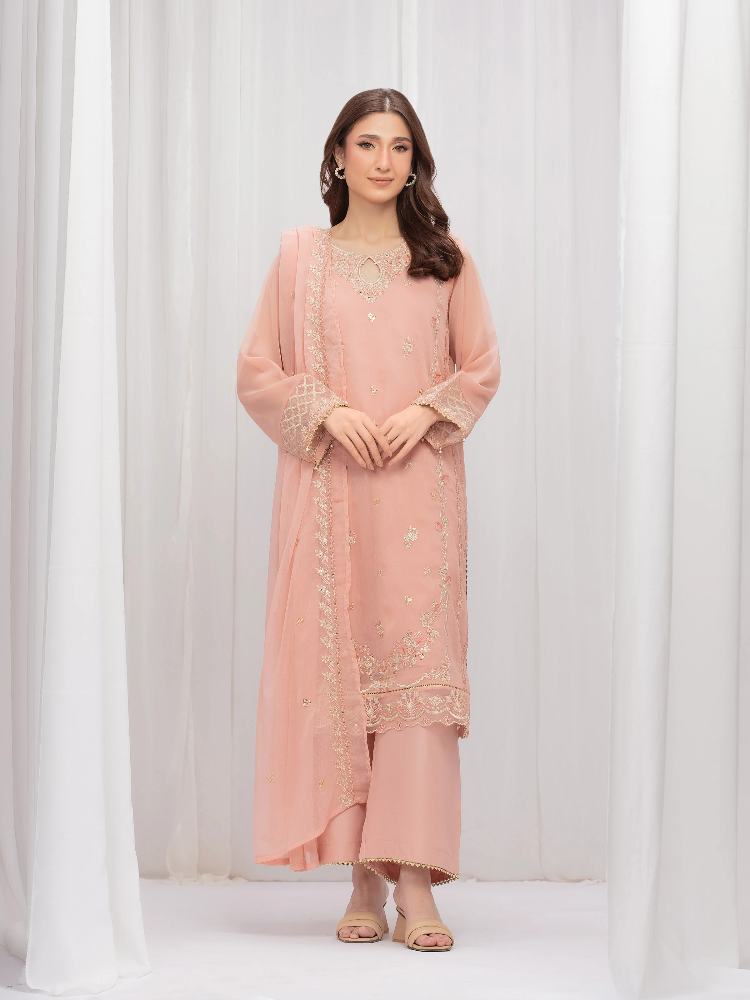 Embroidered Chiffon Suit - EWTPLE5-00046-3P