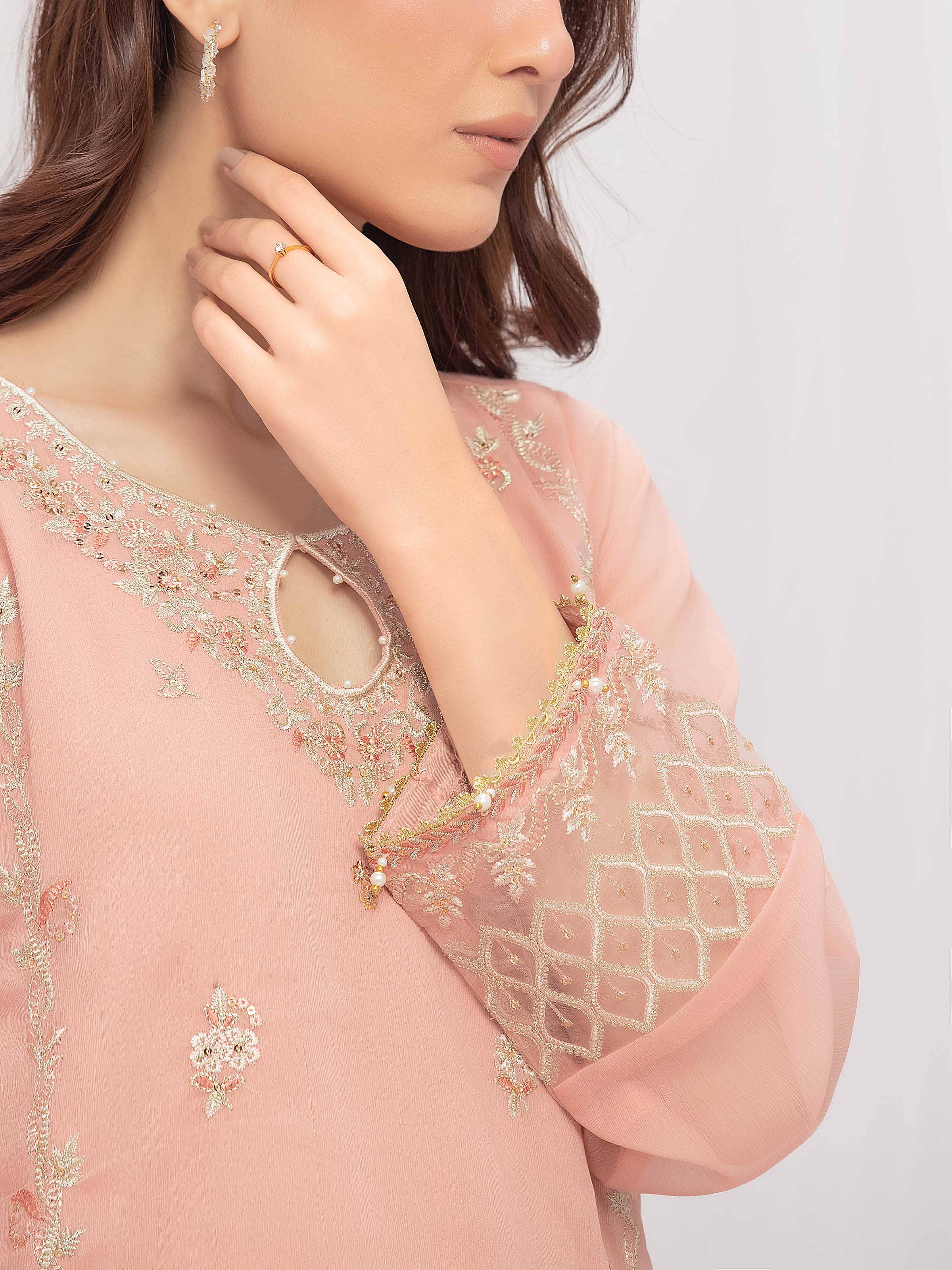 Embroidered Chiffon Suit - EWTPLE5-00046-3P - Image 3
