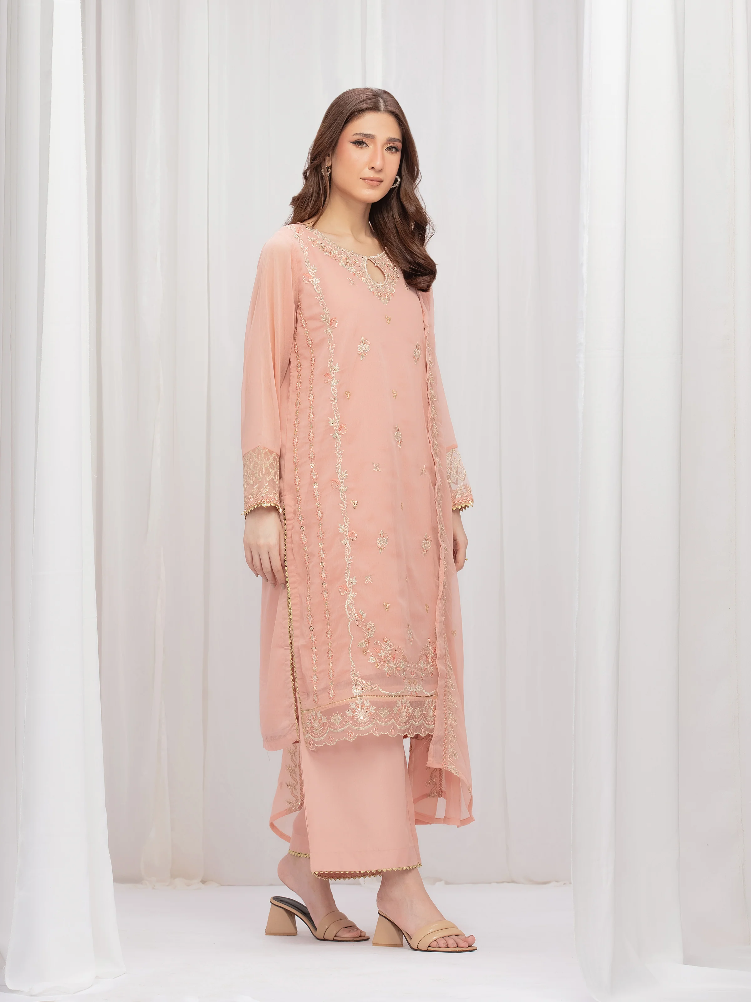 Embroidered Chiffon Suit - EWTPLE5-00046-3P - Image 5