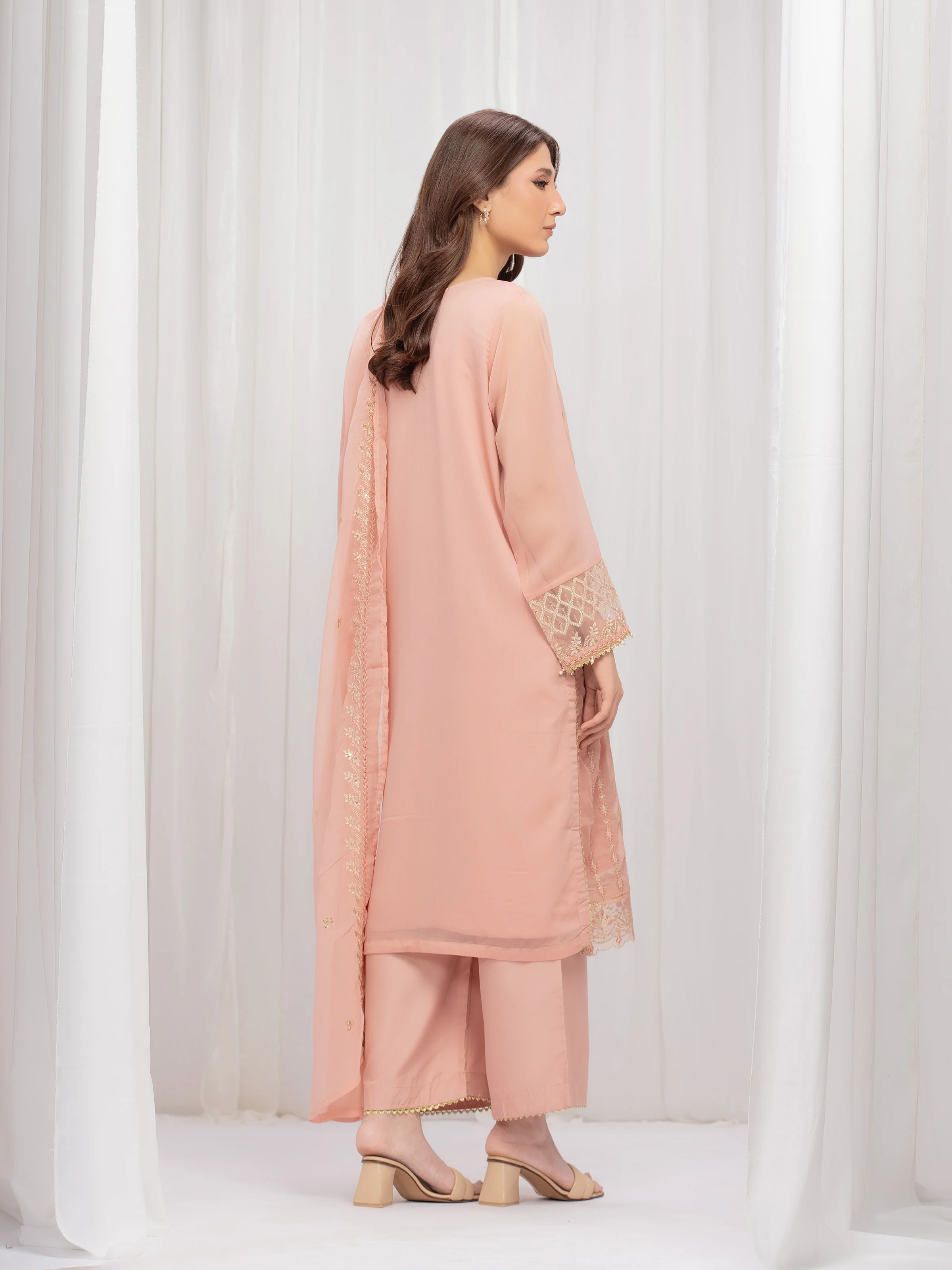 Embroidered Chiffon Suit - EWTPLE5-00046-3P - Image 6