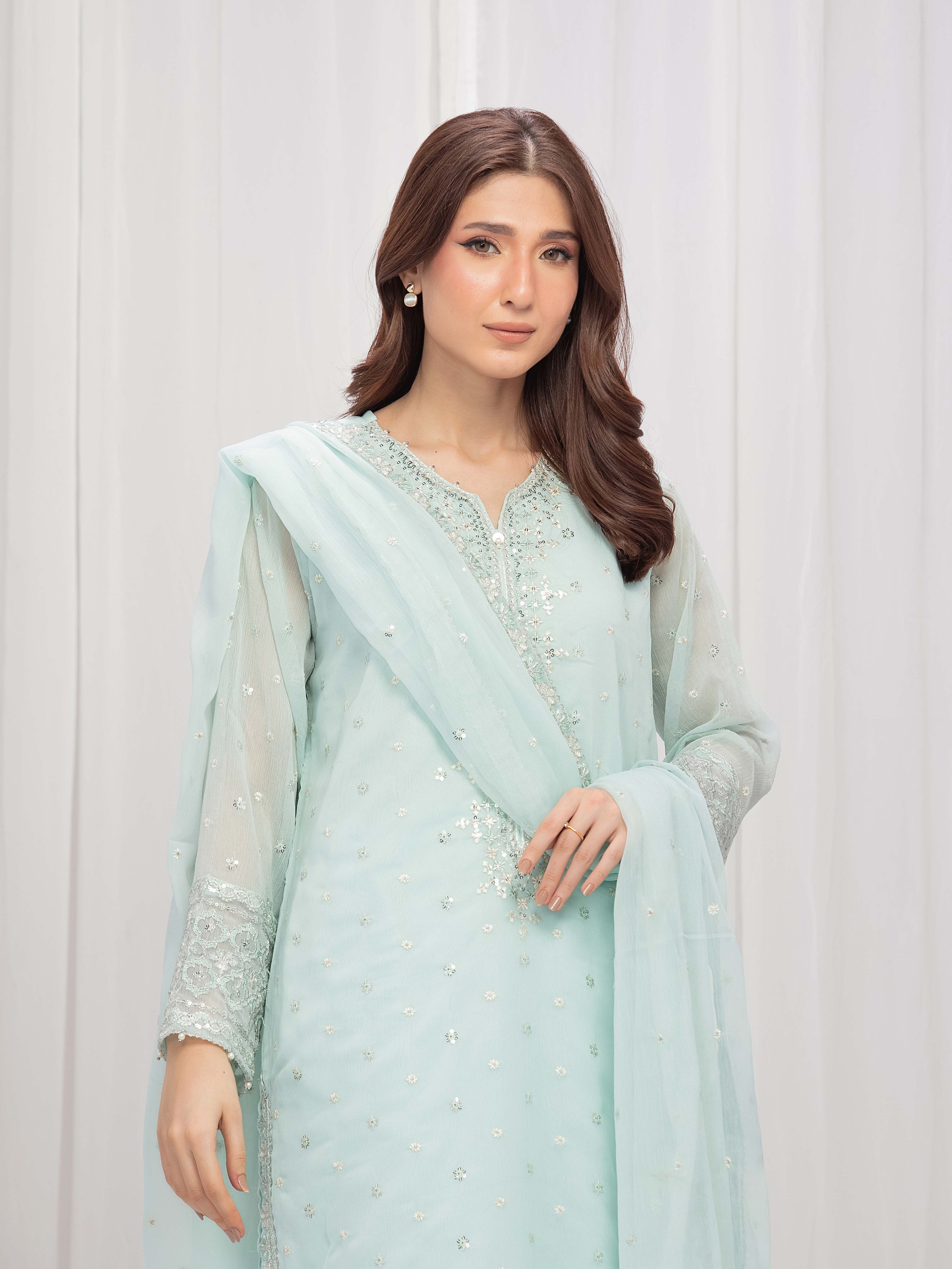 Embroidered Chiffon Suit - EWTPLE5-00047-3P - Image 2