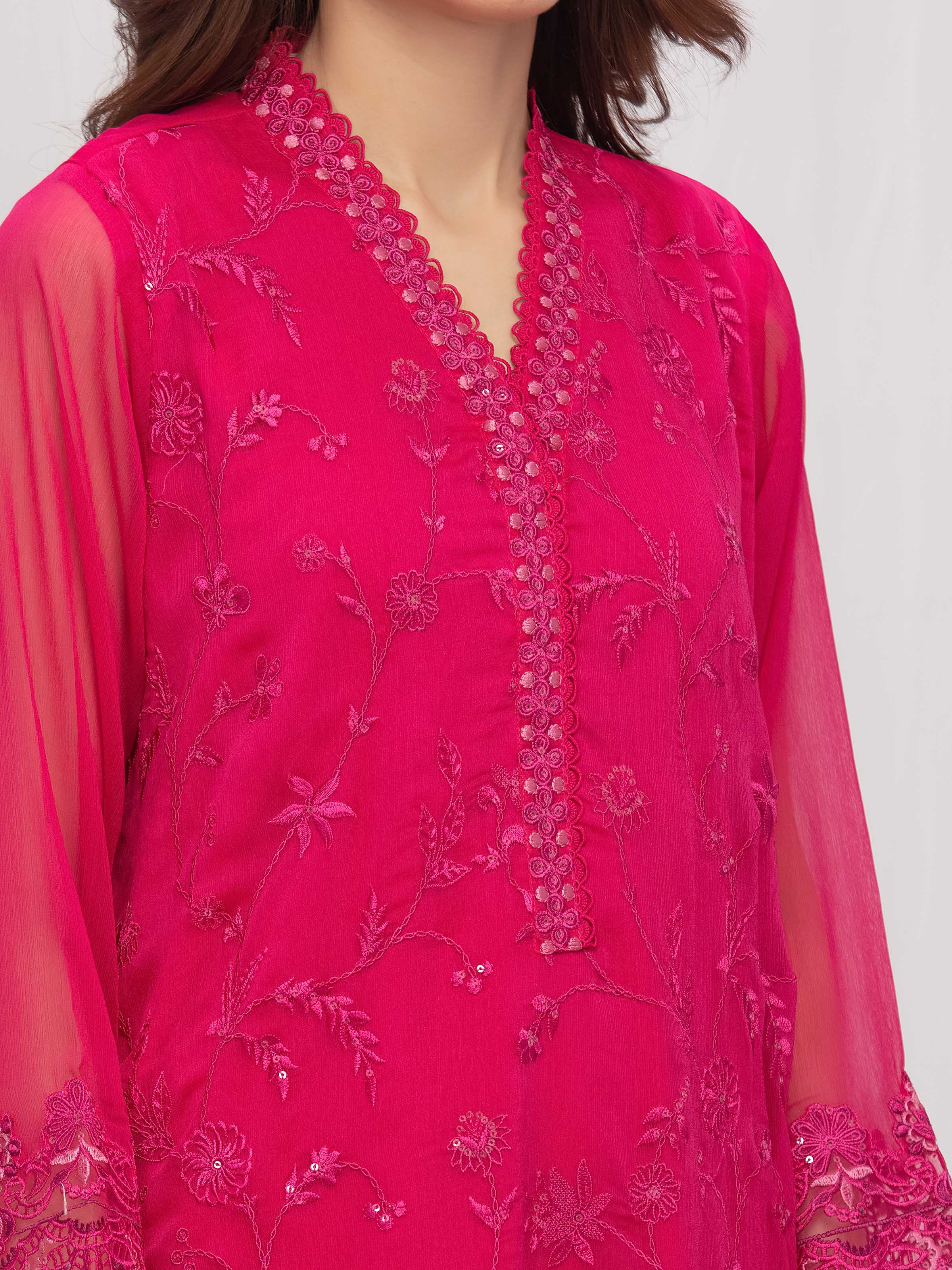 Embroidered Chiffon Suit - EWTPLE5-00050-3P - Image 3