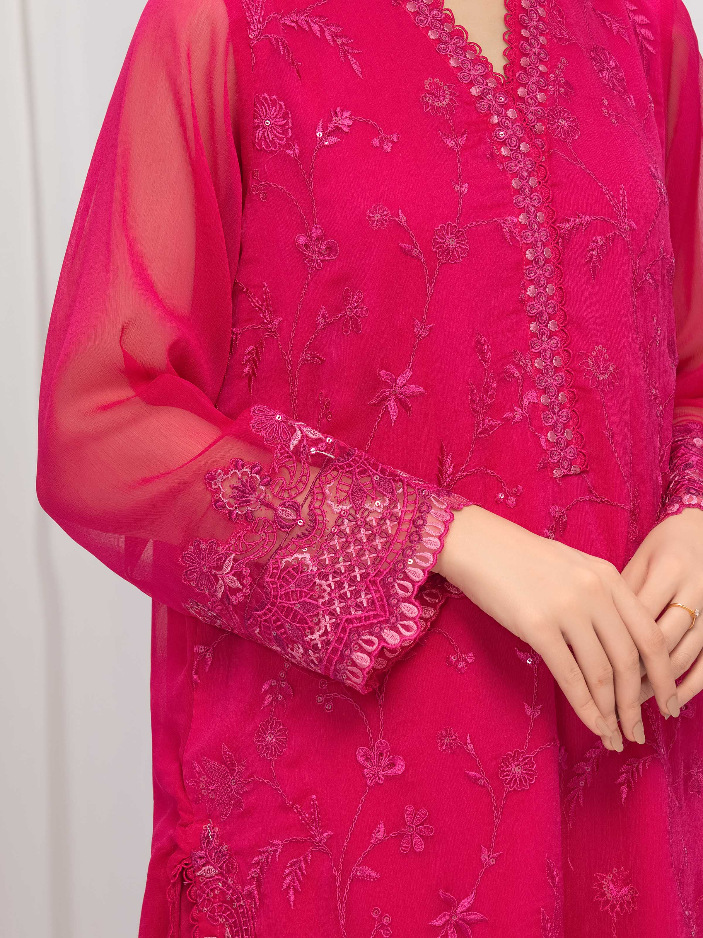 Embroidered Chiffon Suit - EWTPLE5-00050-3P - Image 4