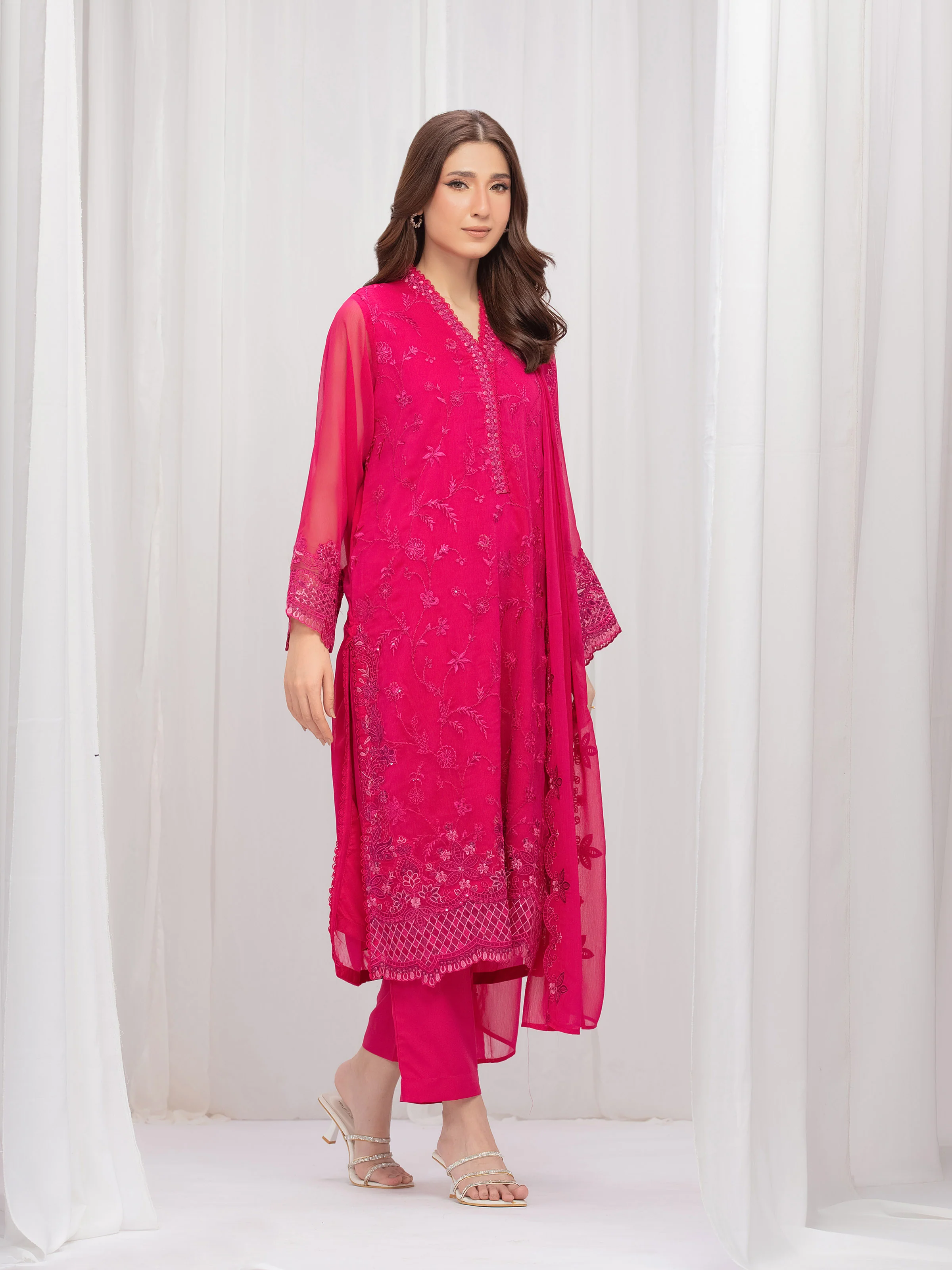 Embroidered Chiffon Suit - EWTPLE5-00050-3P - Image 5