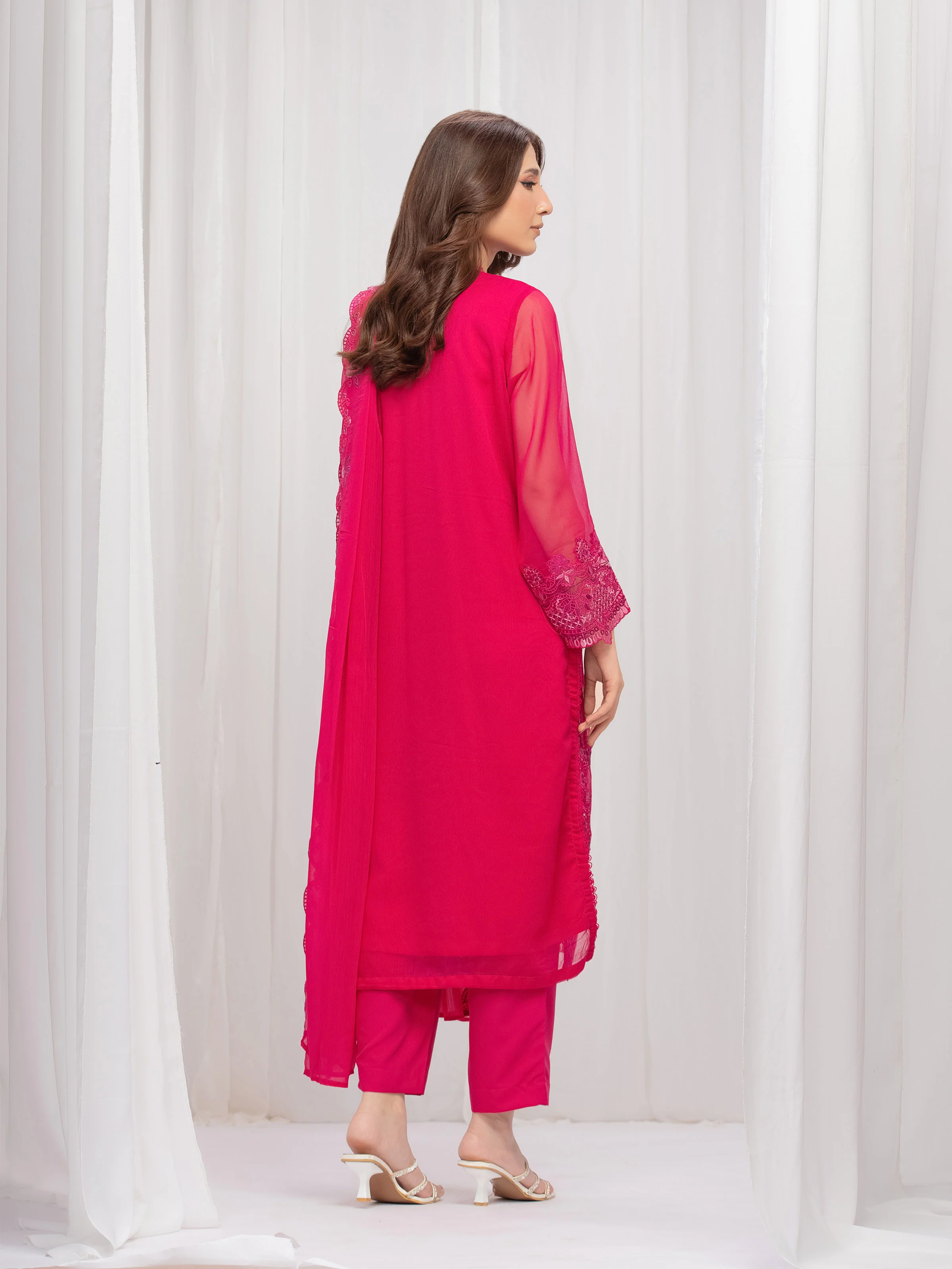Embroidered Chiffon Suit - EWTPLE5-00050-3P - Image 6