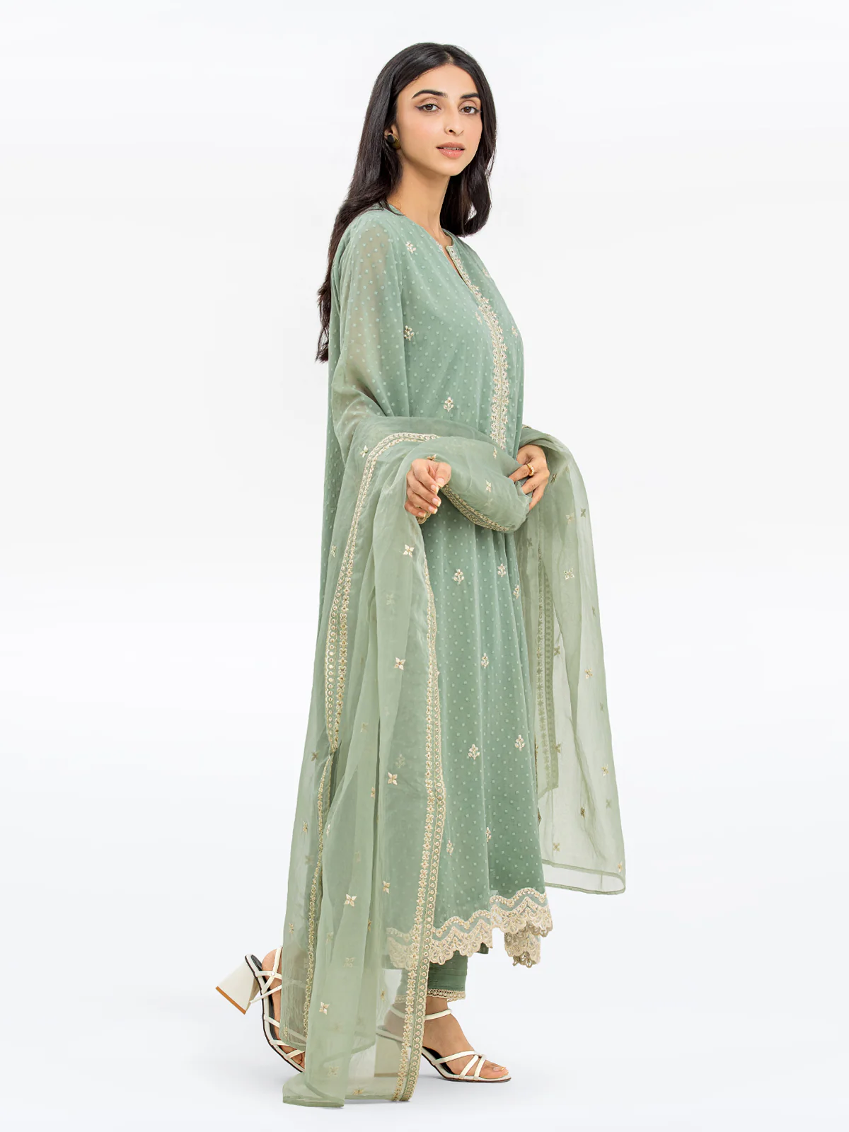 Embroidered Georgette Suit - EWTKE24-69632-3P - Image 3