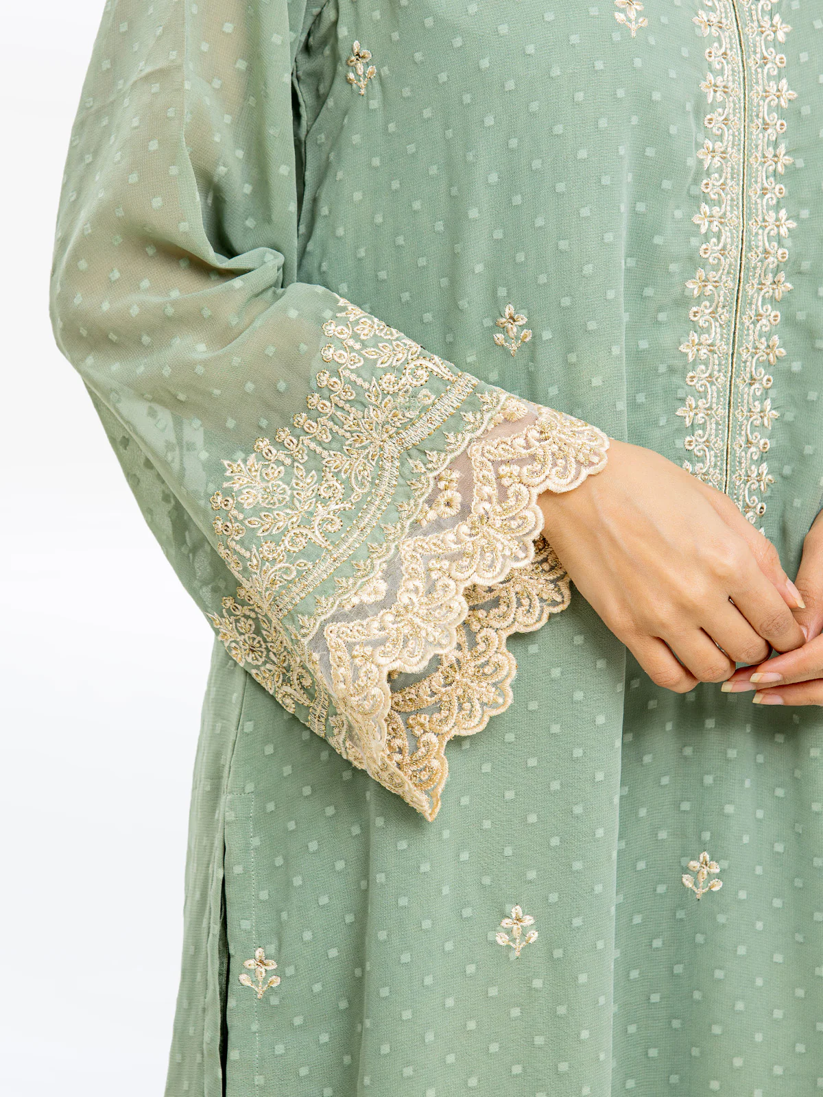 Embroidered Georgette Suit - EWTKE24-69632-3P - Image 5
