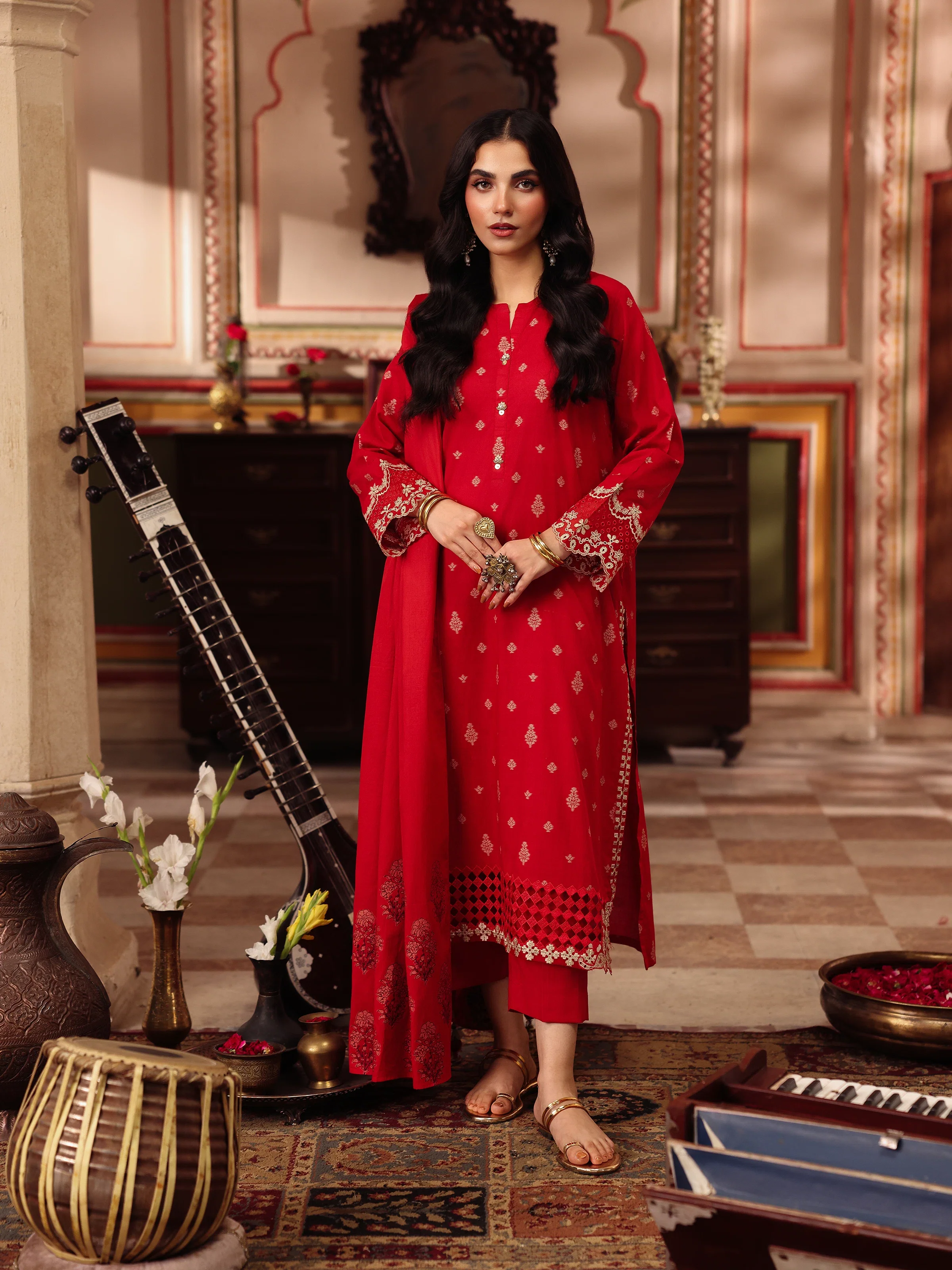 Embroidered Jacquard Suit - EWTKE5-81085-3P - Image 3