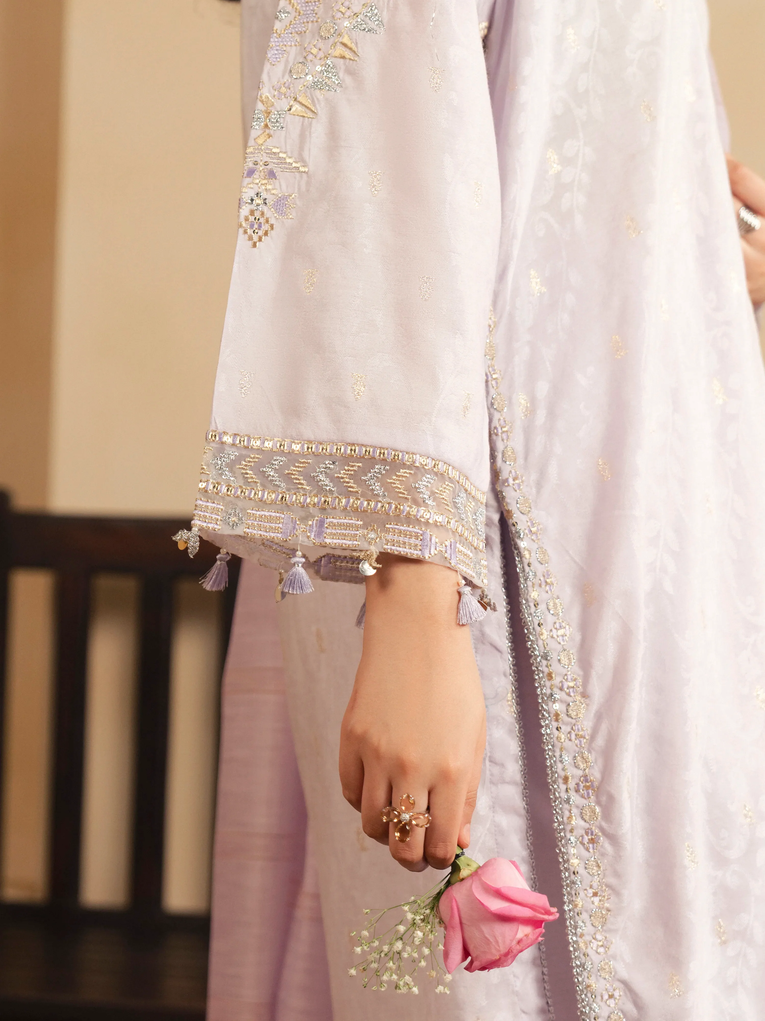 Embroidered Jacquard Suit - EWTKED6-86137-3P - Image 4